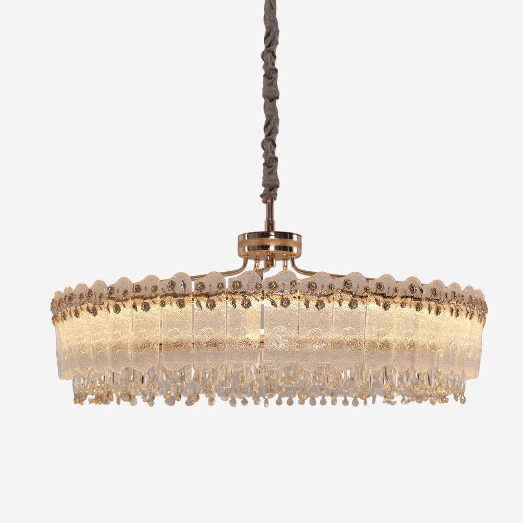 Lightsin Contemporary Crystal Pendant Light Oval and Round Dimmable Ceiling Fixture for Living Room and Hall