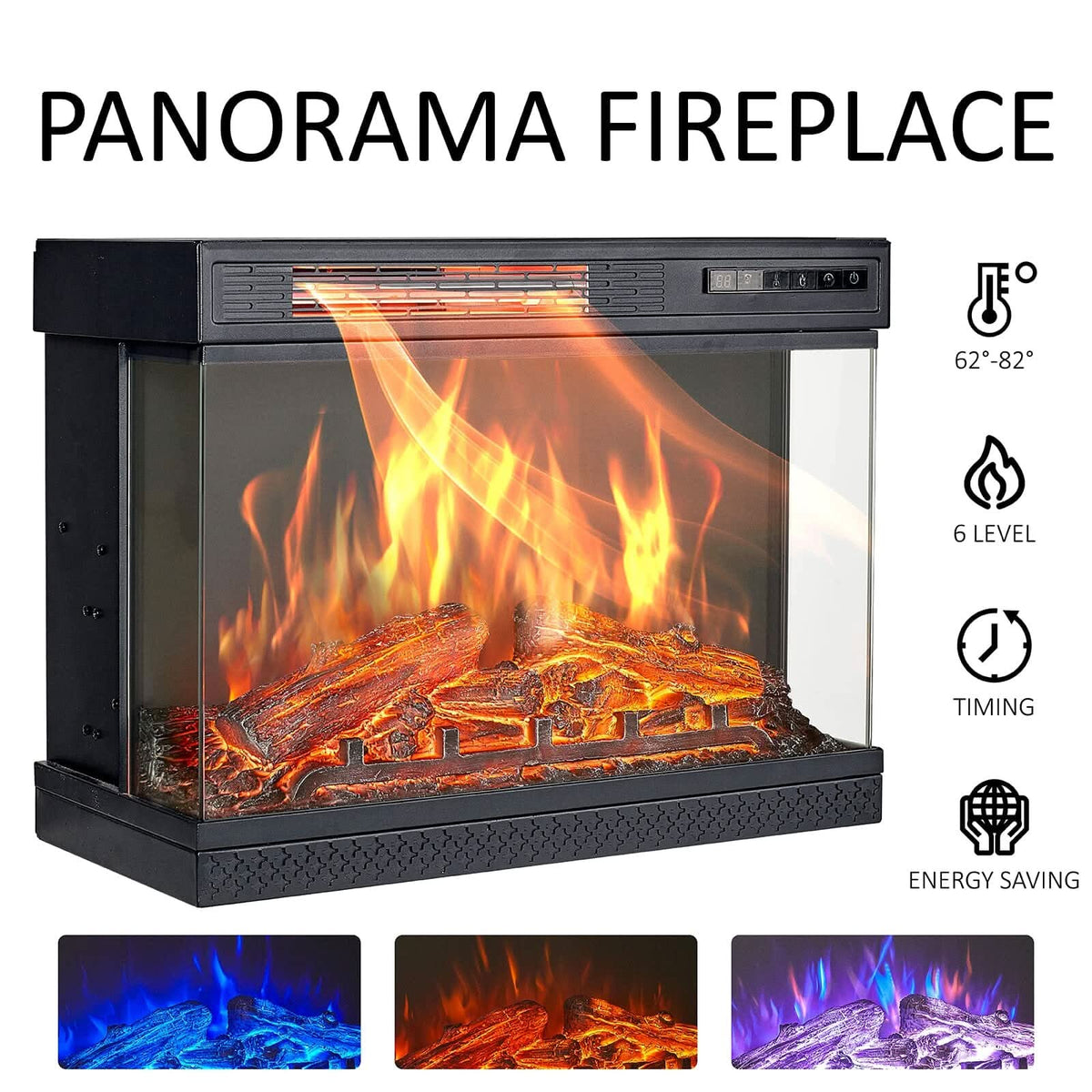 Smallbee Panoramic Glass Fireplace TV Stand with Storage Cabinets, Customizable Flames & Remote Control