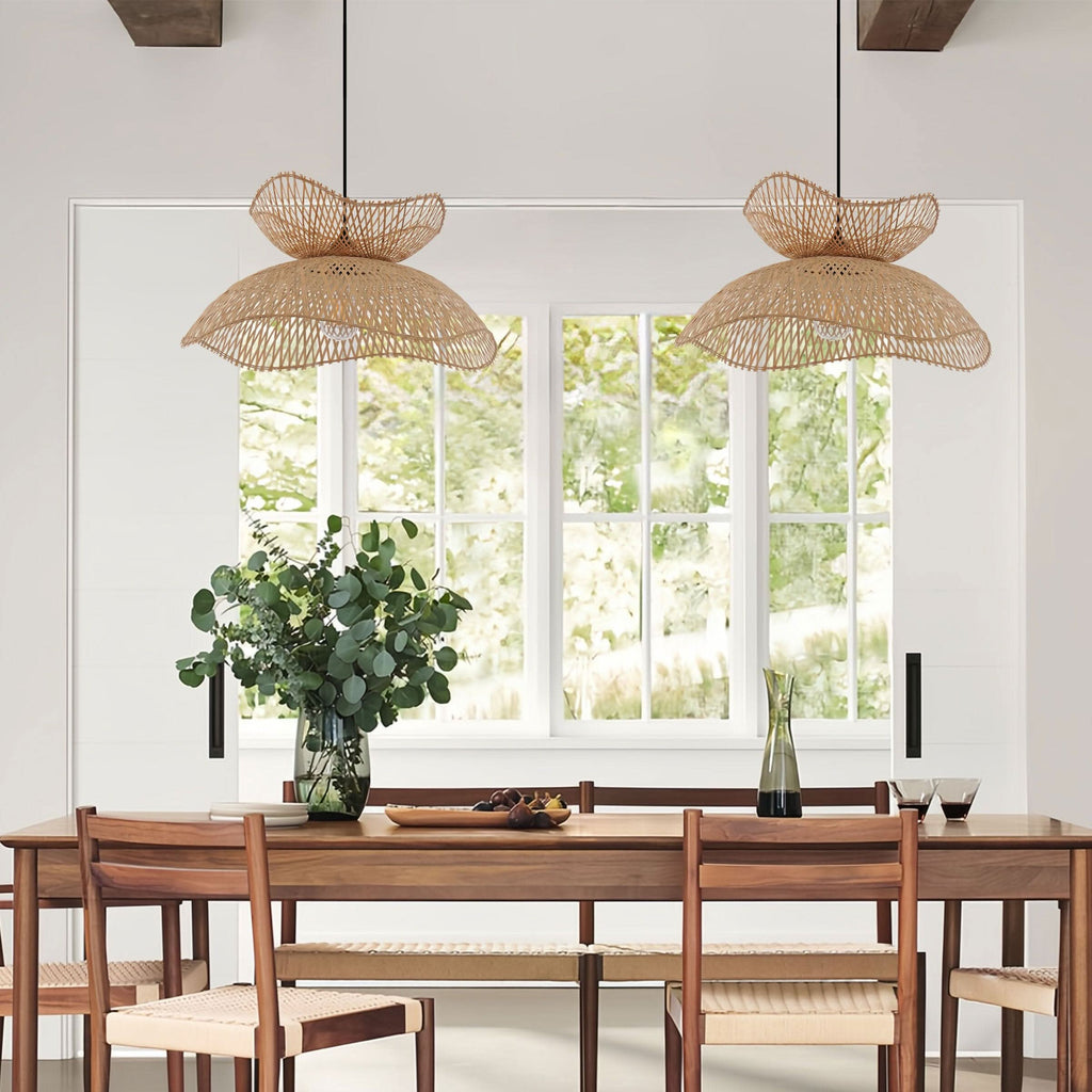 Lightsin Double-Layer Bamboo Pendant Light – Natural Ceiling Pendant Light for Living Room, Dining Area, and Boho Interiors