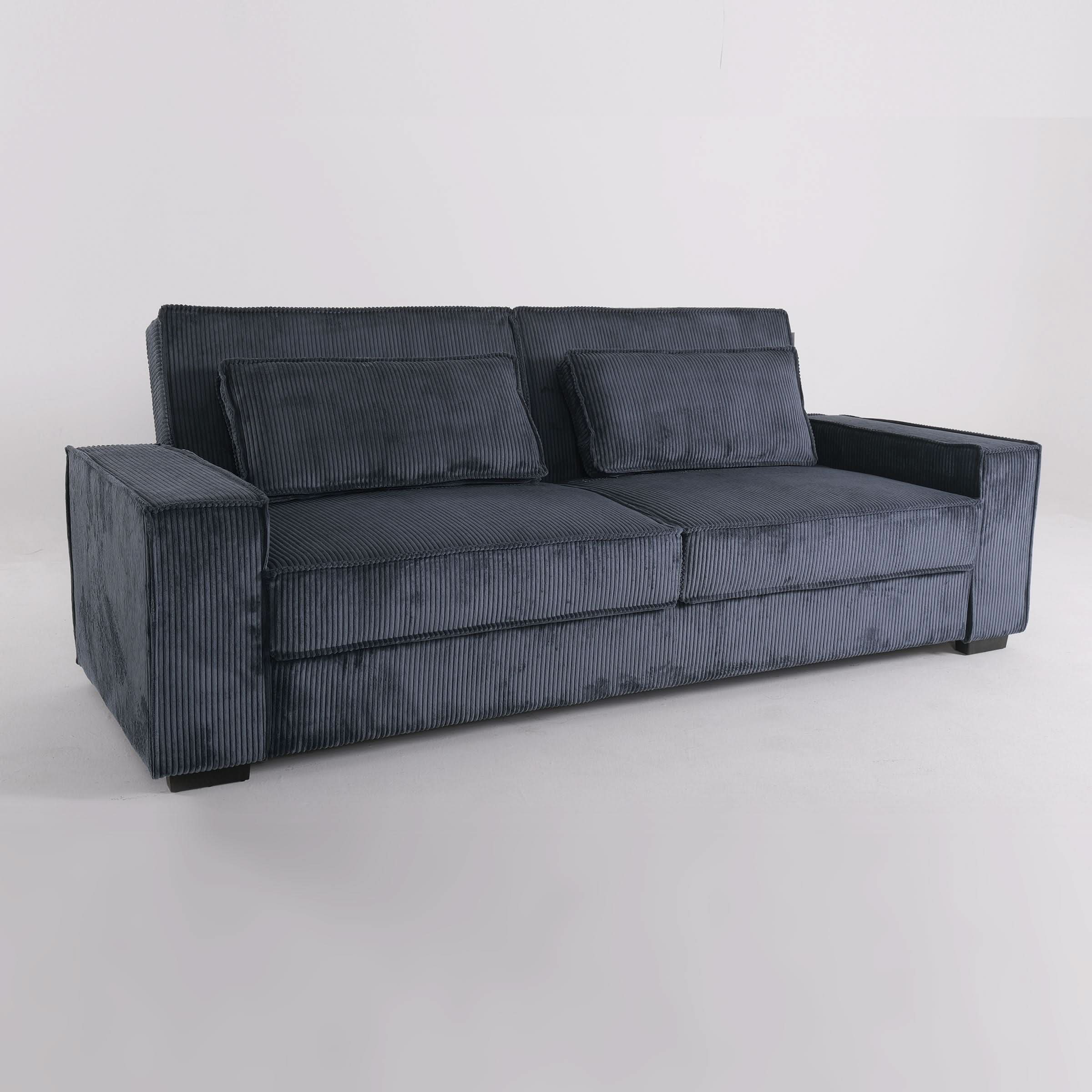Caramel & Deep Blue Corduroy Sofa Bed with Adjustable Backrest and Spring Coil Support