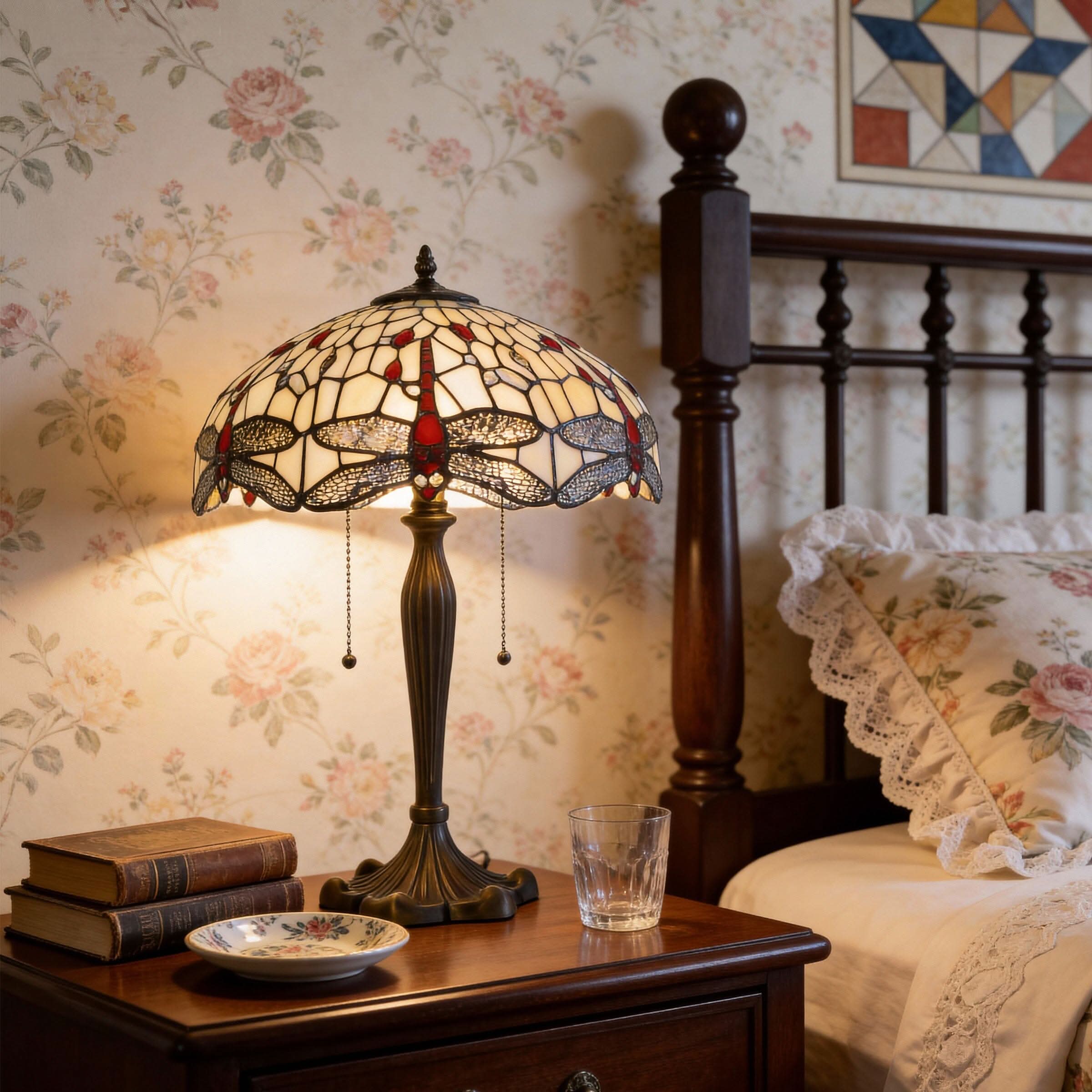 Lightin Tiffany Table Lamp | Handcrafted Stained Glass Dragonfly Series