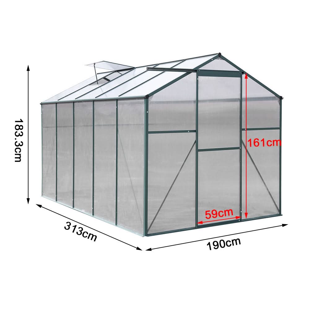 4×6 ft/ 6×6 ft/ 8×6 ft/10' x 6' ft Garden Greenhouse Green Framed with 2 Vents Rain Gutter Setting