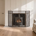 Smallbee Triple-Fold Iron Fireplace Screen Antique Copper Powder-Coated – 127x13x81cm