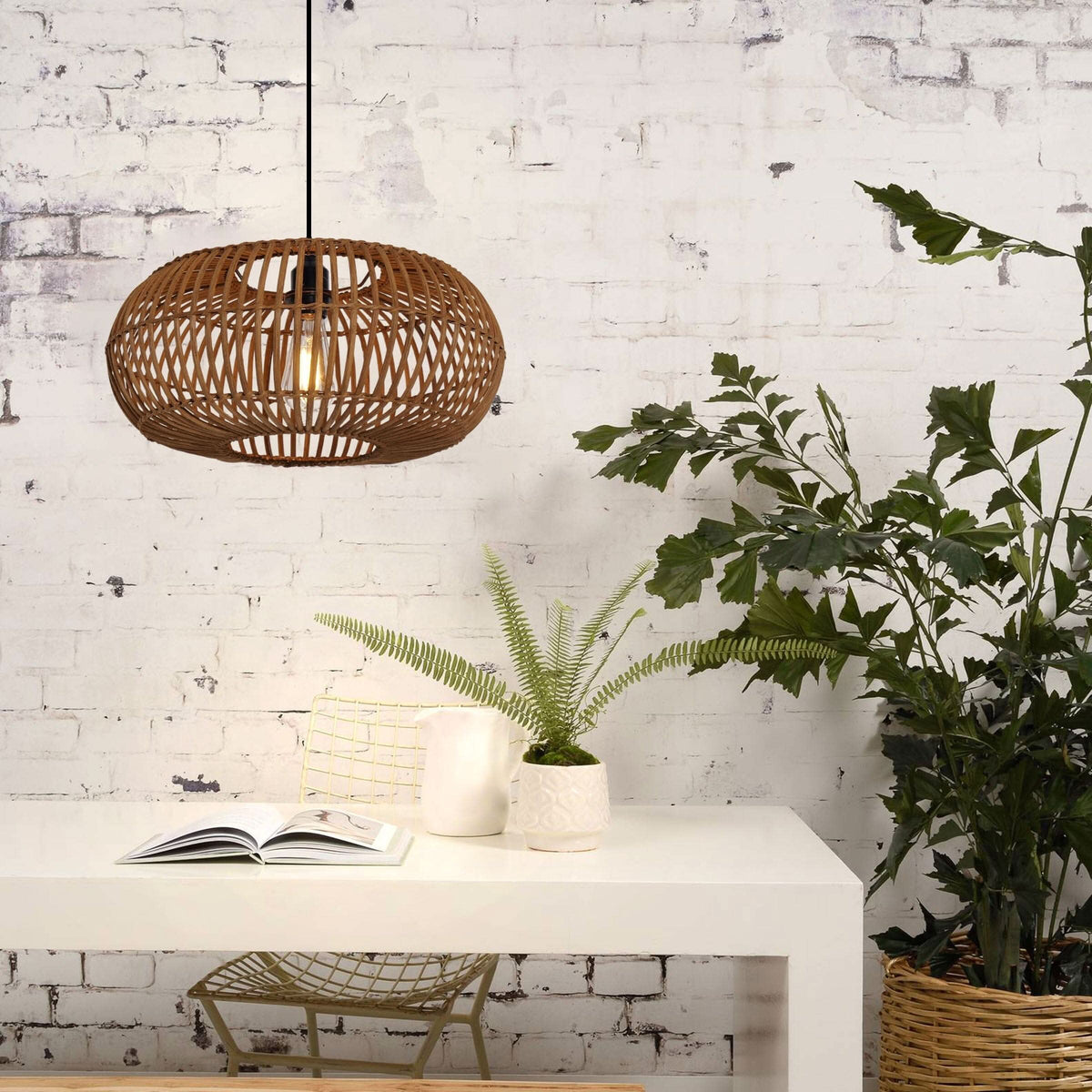 Lightsin Natural Bamboo Woven Round Pendant Light for Warm Interiors