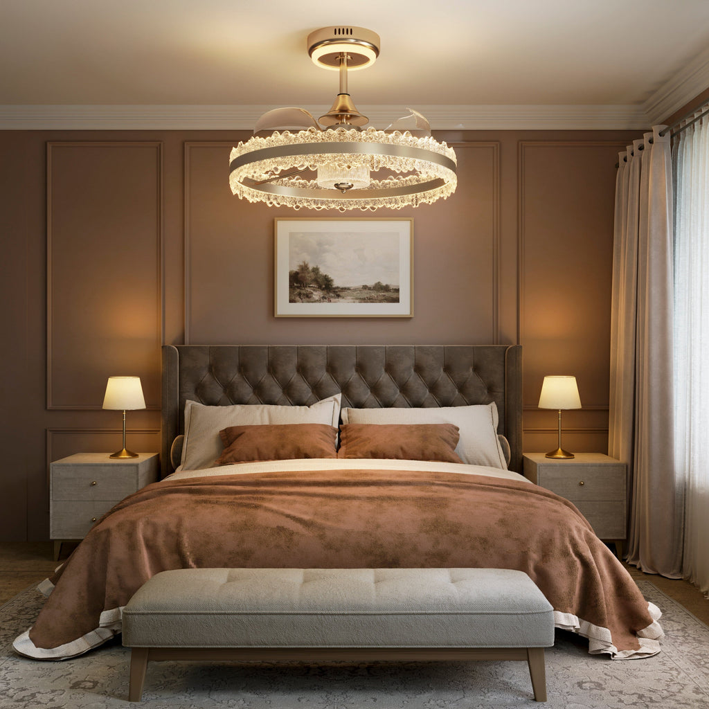 Lightsin Luxury Gold Frame LED Ceiling Fan Light with Retractable Blades