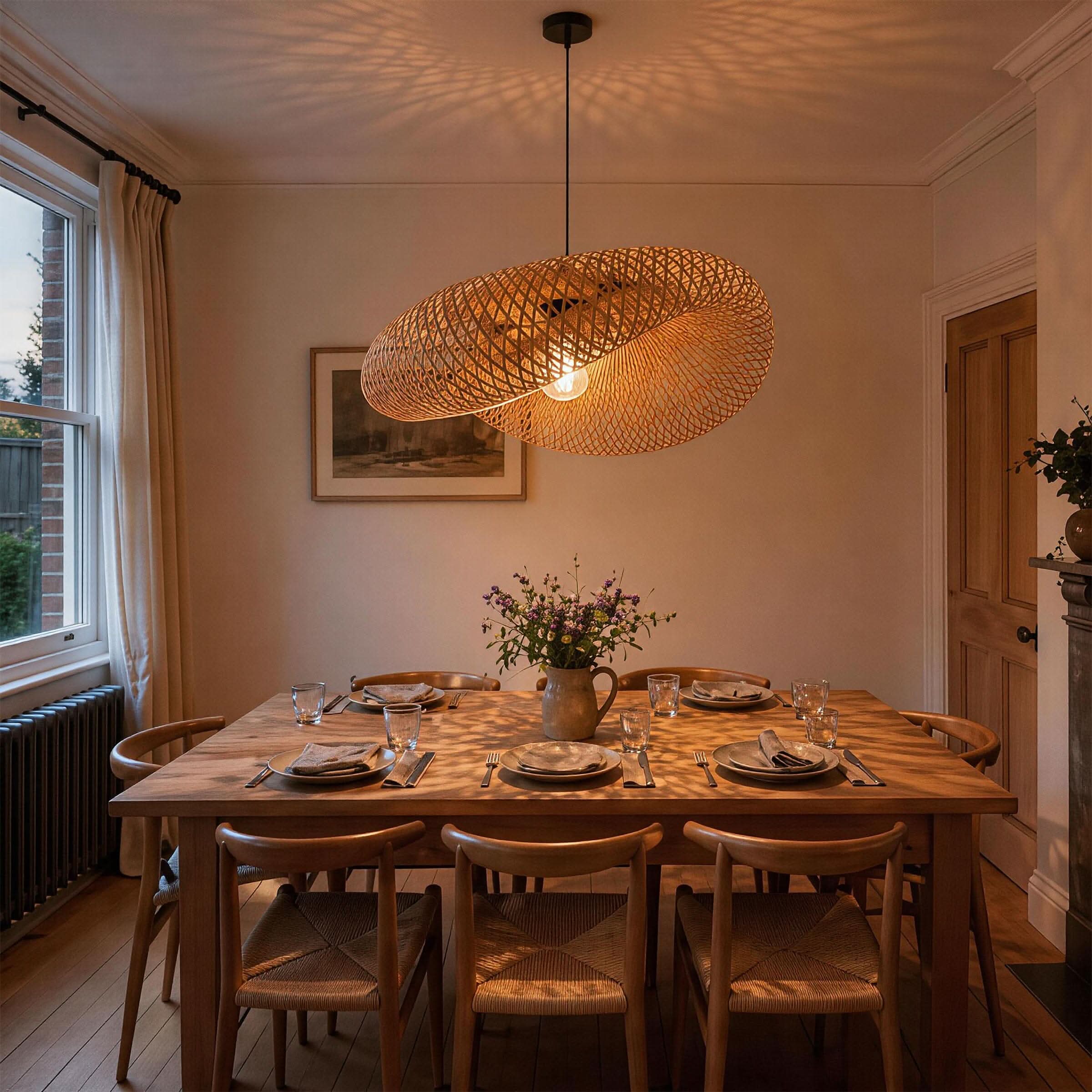 Lightsin Eco-Friendly Handmade Bamboo Pendant Light 60/80cm for Dining Room & Living Room