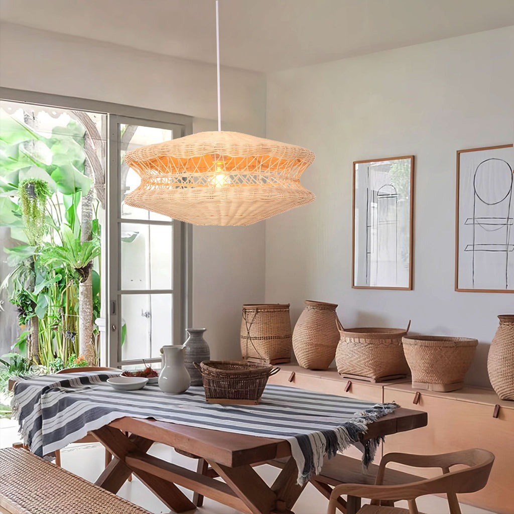 Lightsin Bohemian Wicker Hanging Lamp with Layered Woven Structure