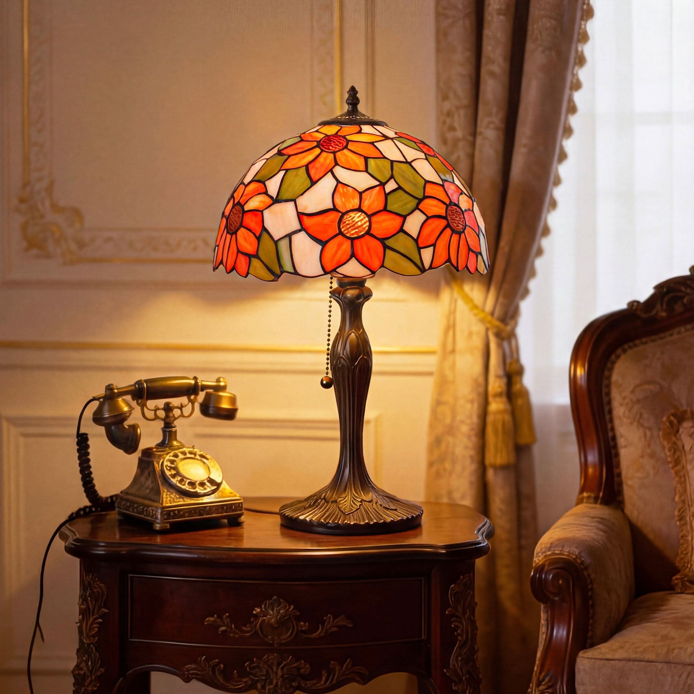 Lightsin Tiffany Table Lamp | Handcrafted Stained Glass Floral Petals Series White and Green