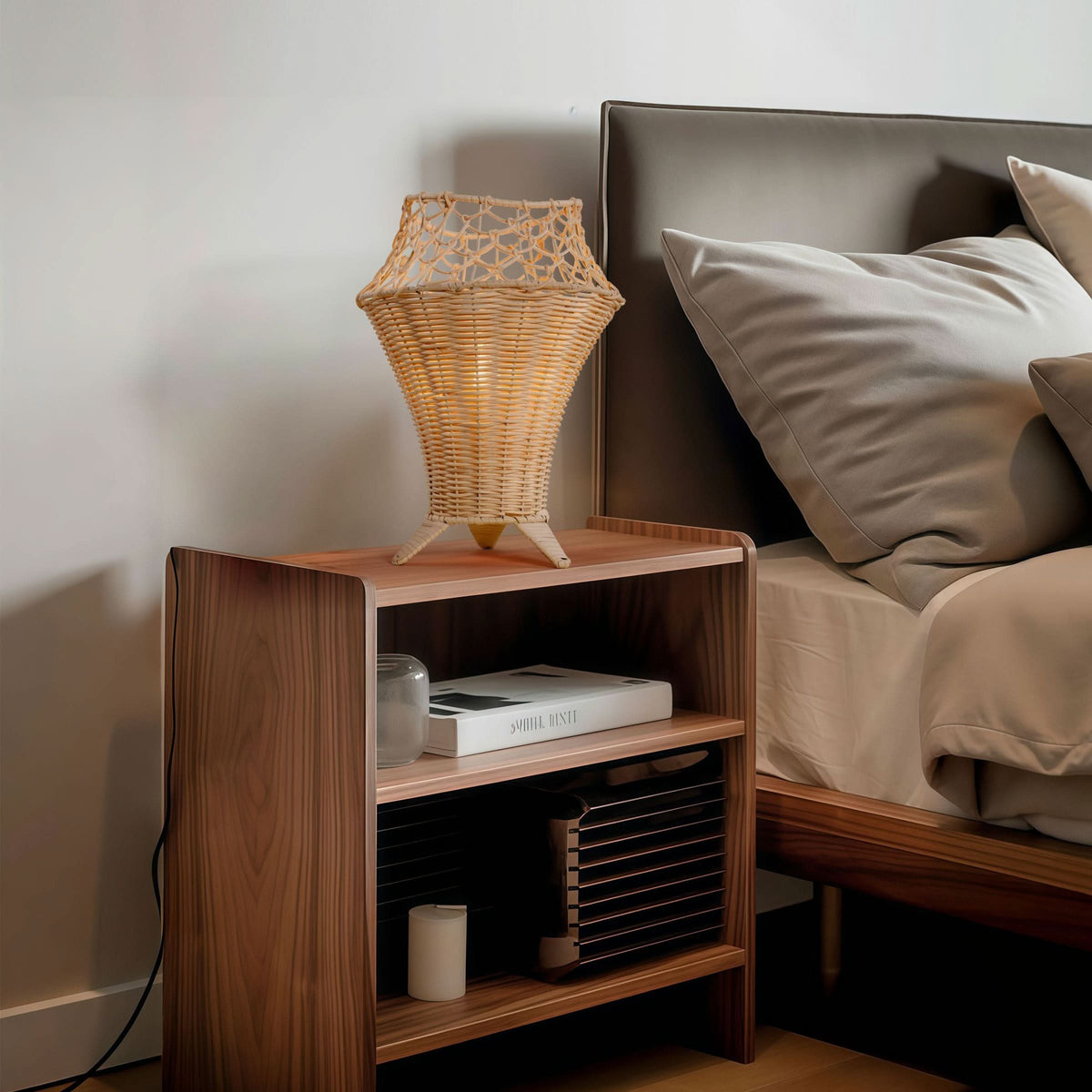 Lightsin Net-Pattern Fish-Mouth Design Rattan Table Lamp