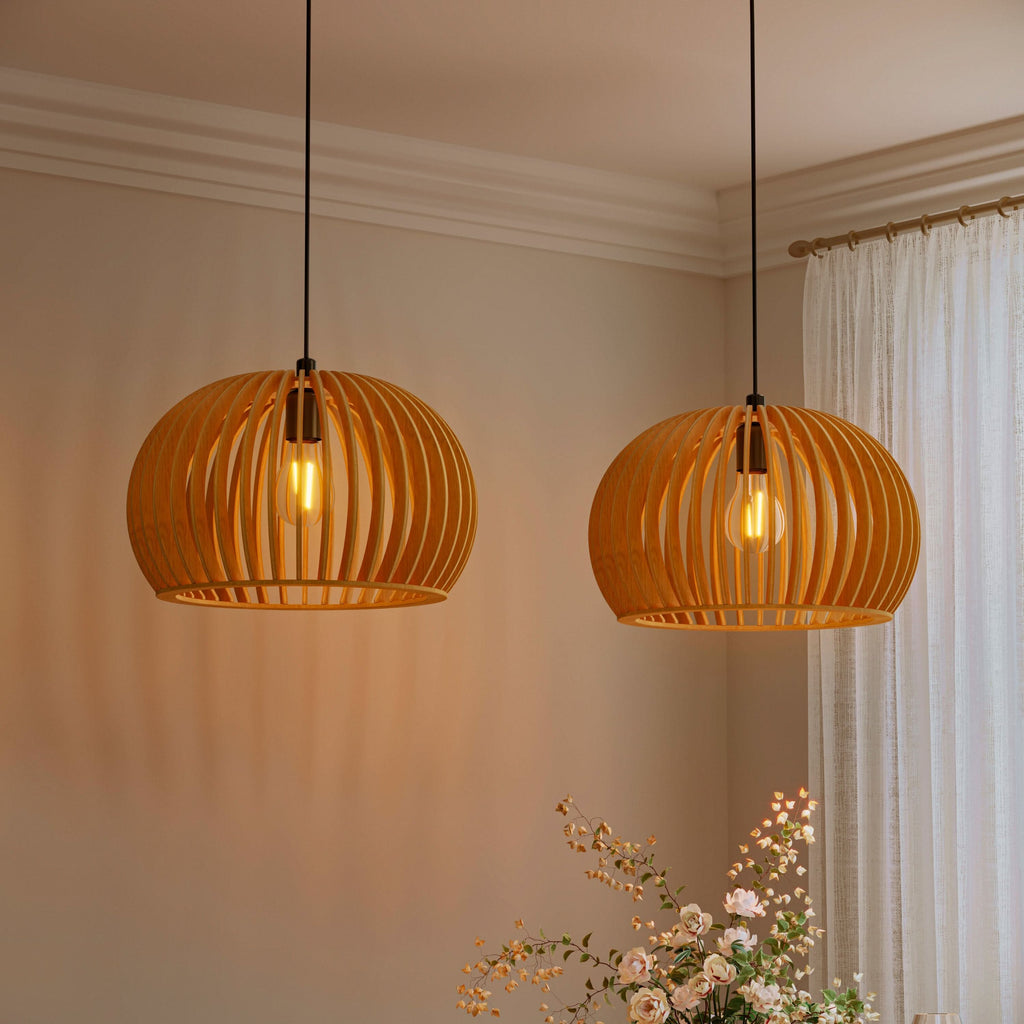 Lightsin Shadome-Natural Wood Pumpkin Pendant Light Eco Friendly Rustic Hanging Lamp for Home Decor