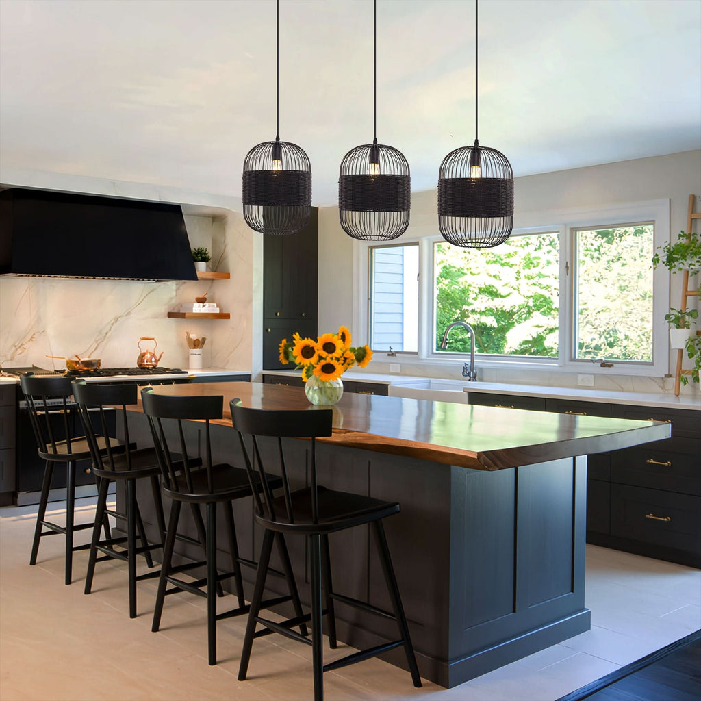 Glyph-Lightsin Black Handcrafted Pendant Light Industrial Rattan Design for Home Decor