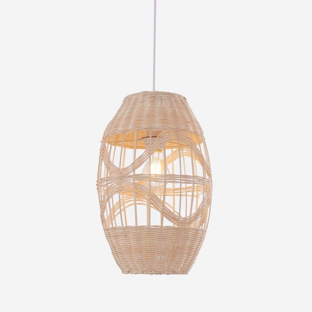 Lightsin Boho-Chic Handwoven Elongated Oval Rattan Pendant Light