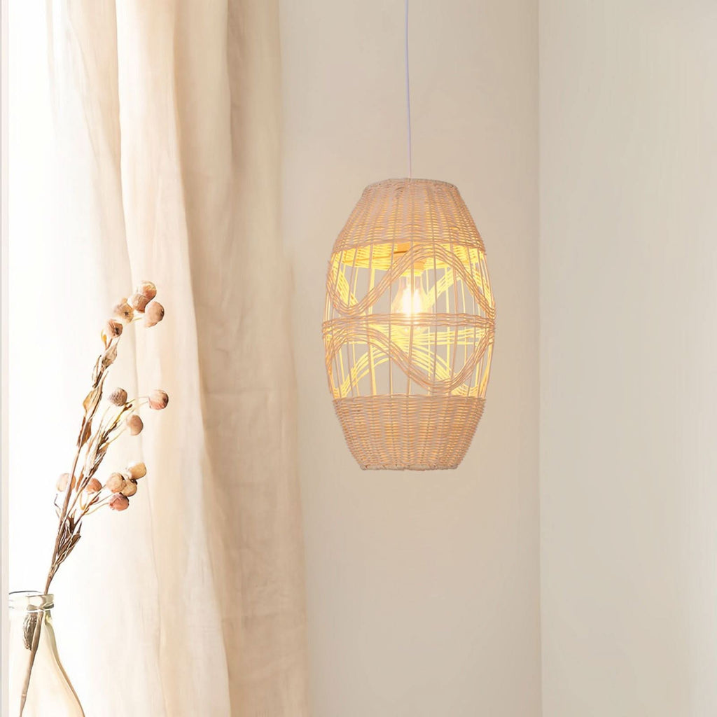 Lightsin Boho-Chic Handwoven Elongated Oval Rattan Pendant Light