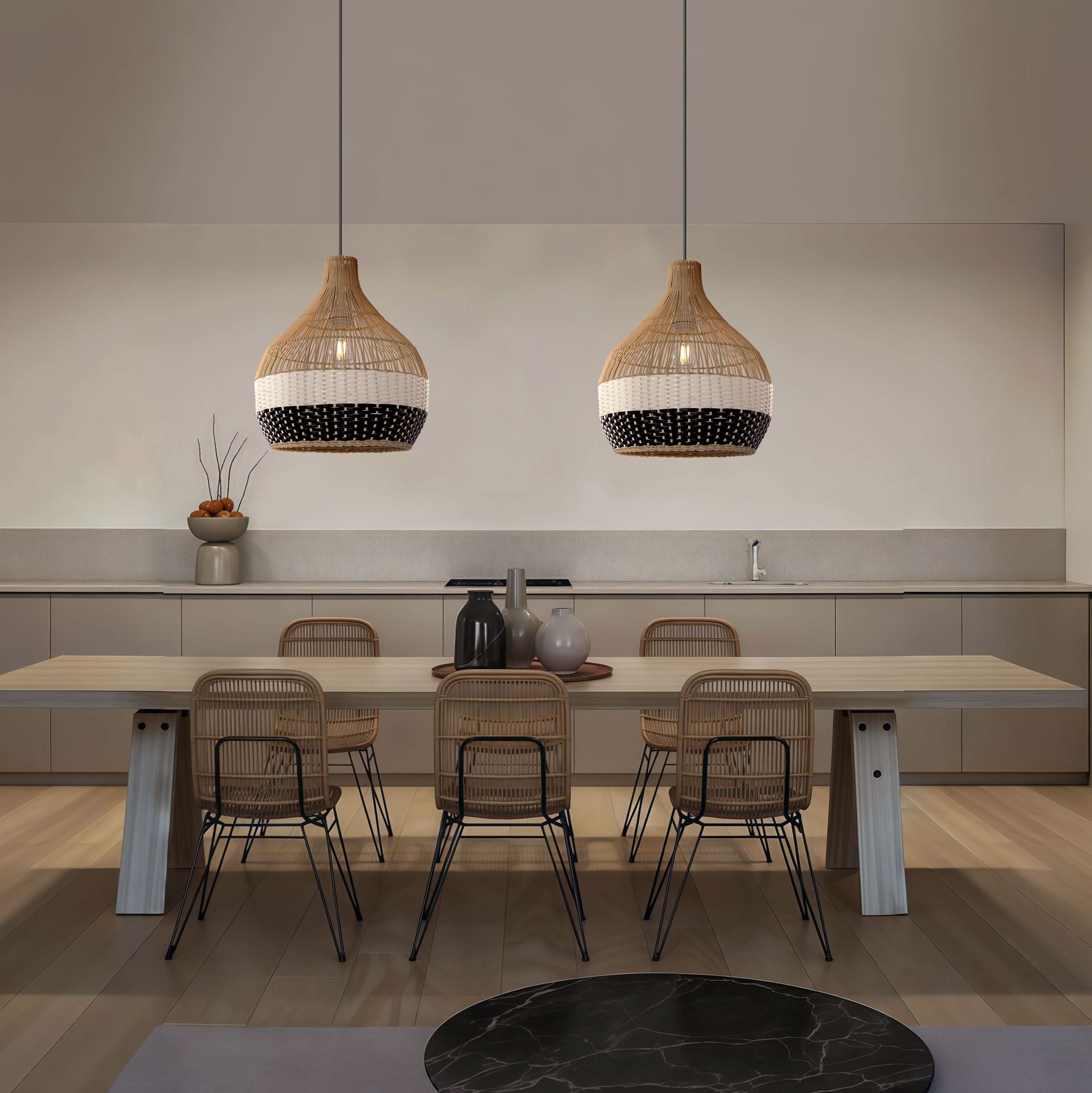 Lightsin Monochrome Japanese Style Handwoven Rattan Pendant Light