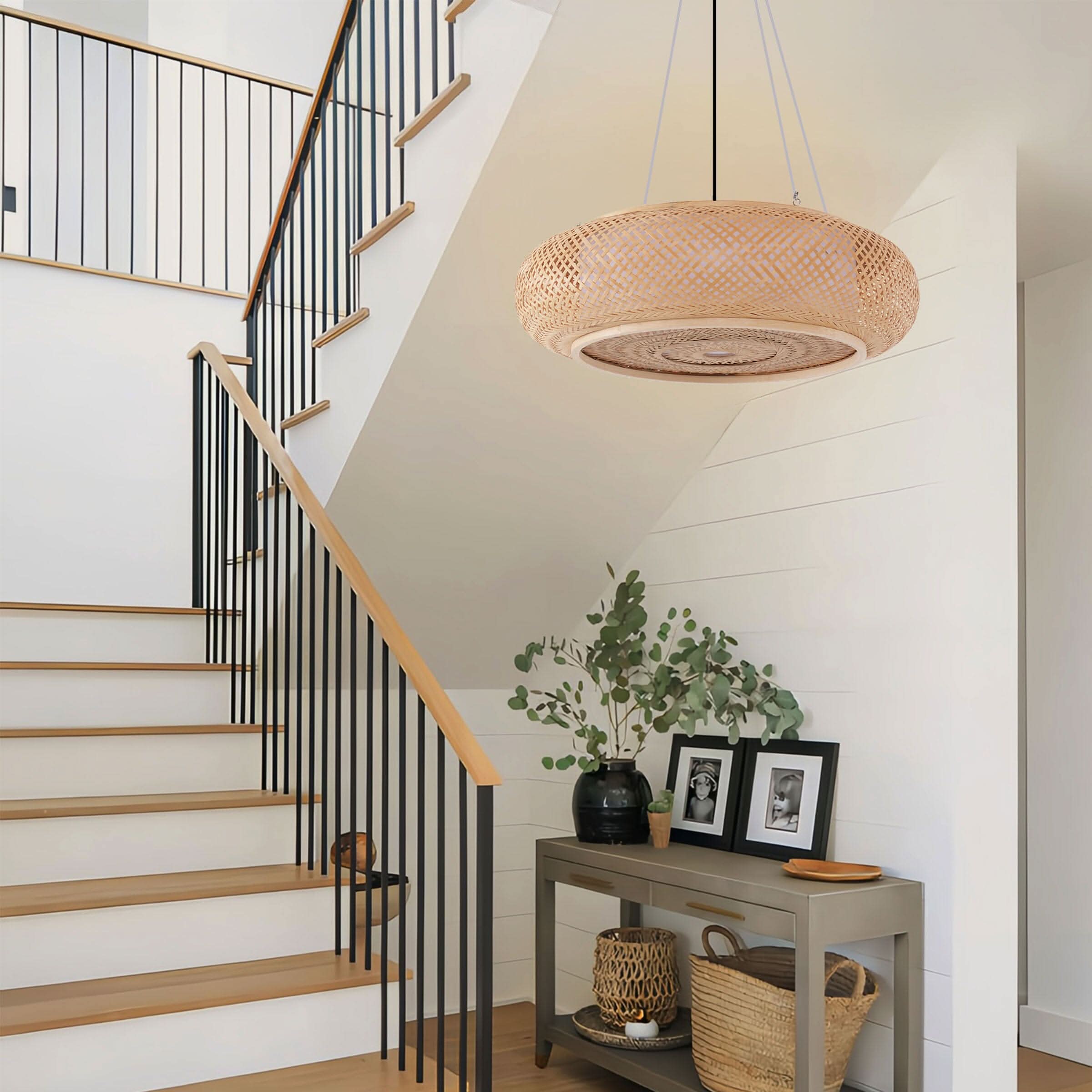 Lightsin Natural Pendant Light – Handwoven Bamboo Ceiling Pendant Light for Kitchen, Dining, and Bedroom Ambiance