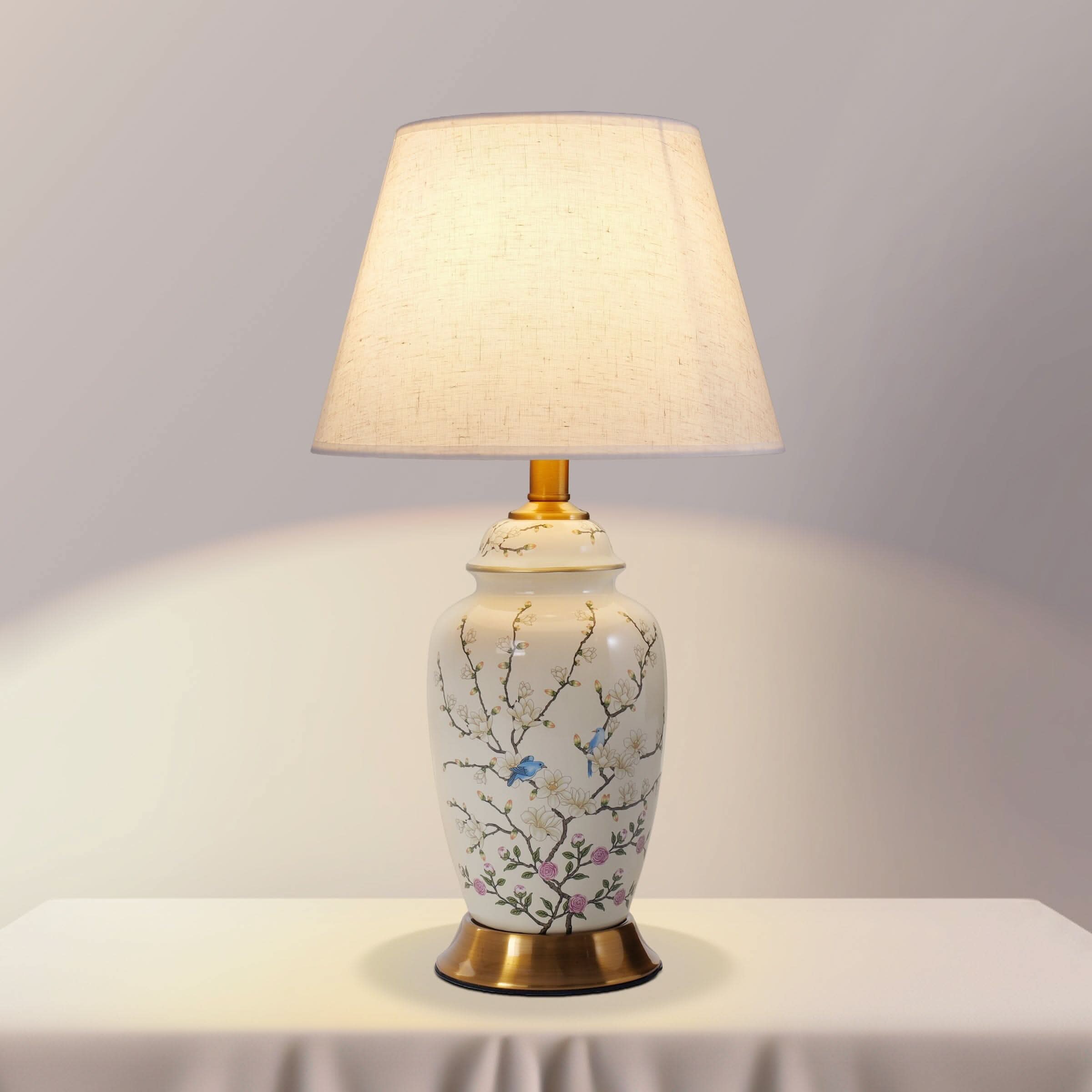 Lightsin Chinoiserie Hand-Painted Ceramic Ginger Jar Table Lamp