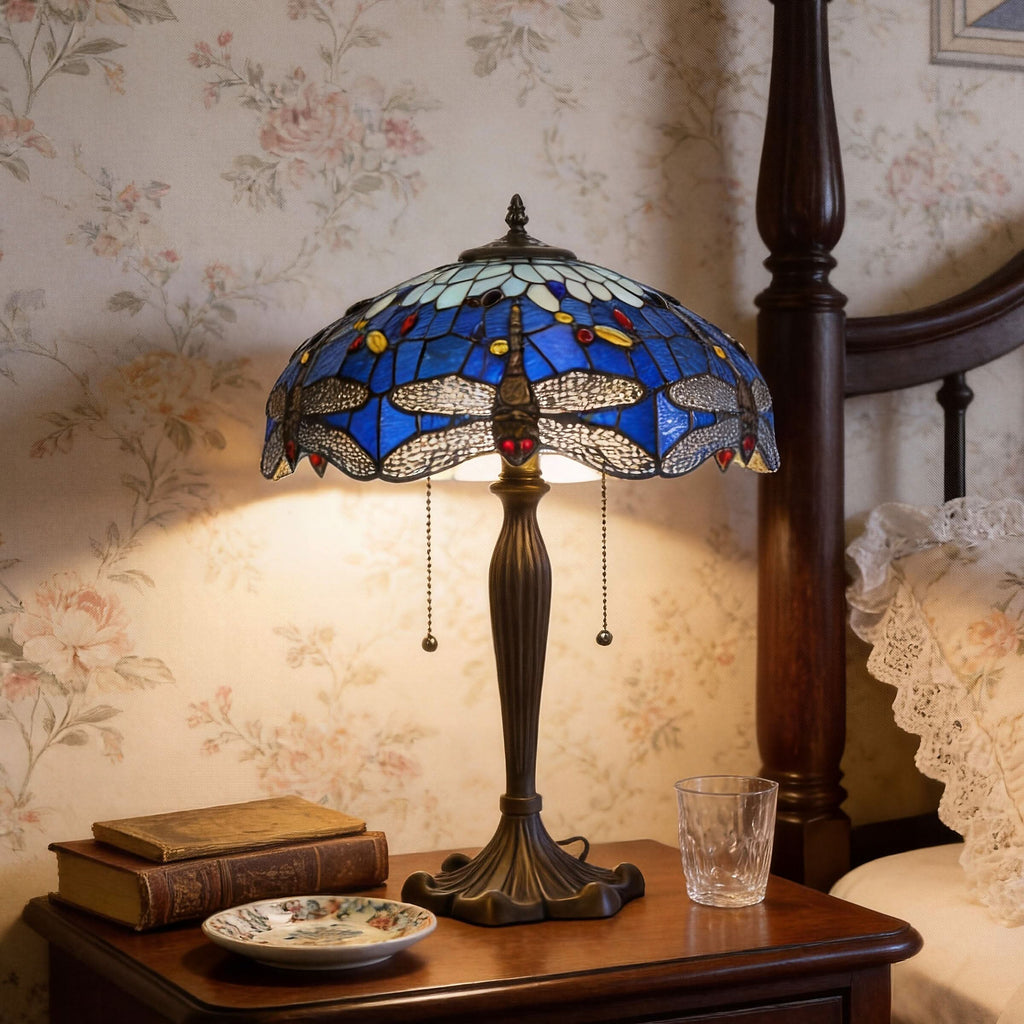 Lightin Tiffany Table Lamp | Handcrafted Stained Glass Dragonfly Series