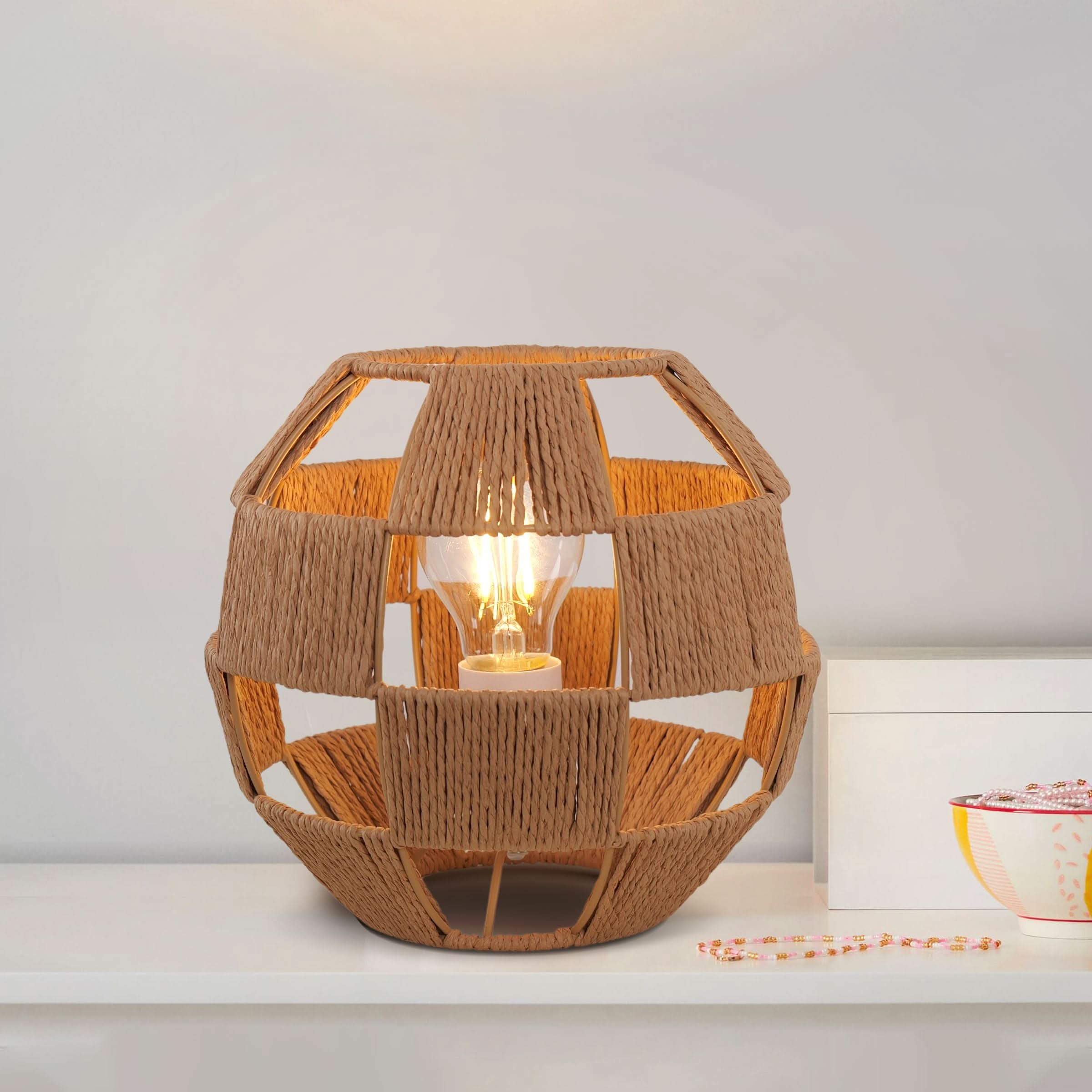 Lightsin Handwoven Jute Globe Table Lamp - Eco-friendly Spherical Bedside Desk Lighting