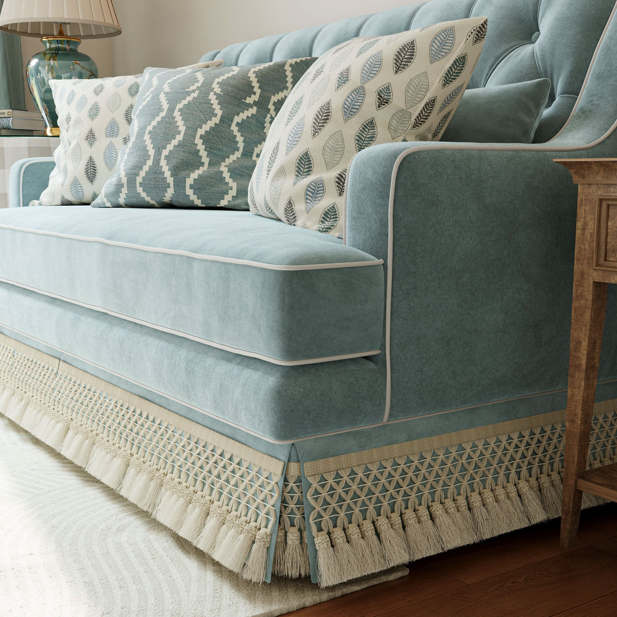Cottonfy Fringe Skirt Sofa Velvet Linen Comfort Relaxed Living