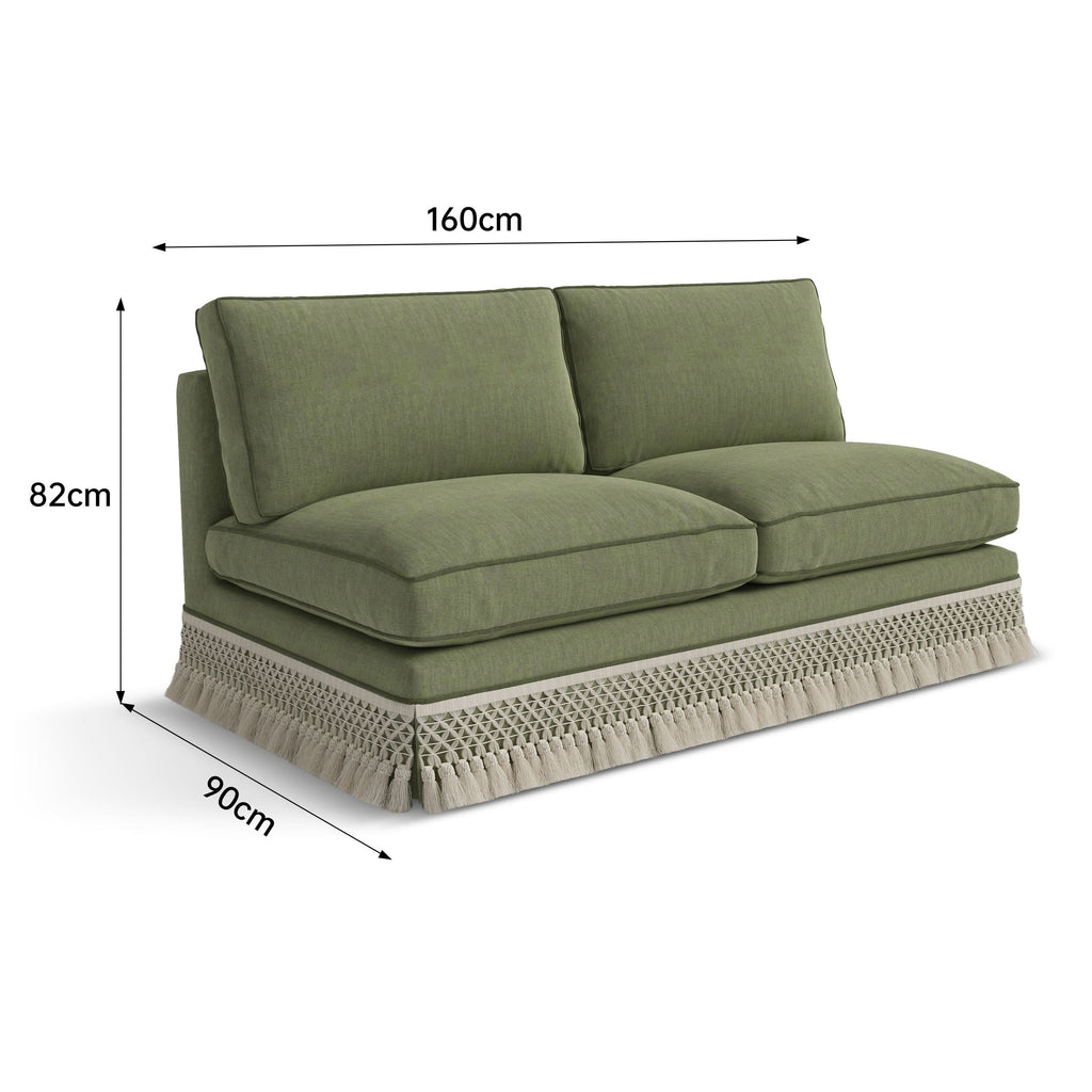 Armless Sofa with Fringed Trim and Removable Covers