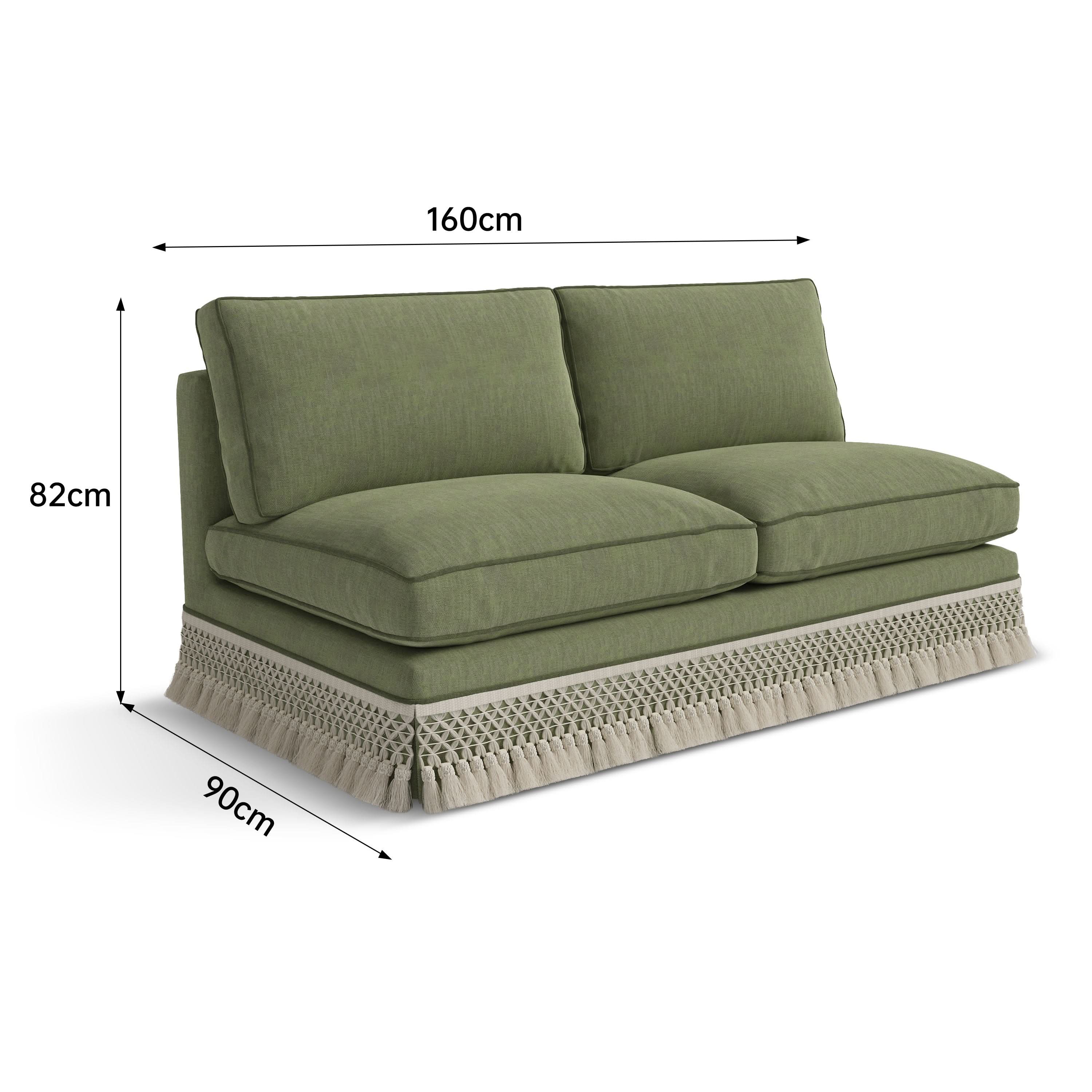 Armless Sofa with Fringed Trim and Removable Covers