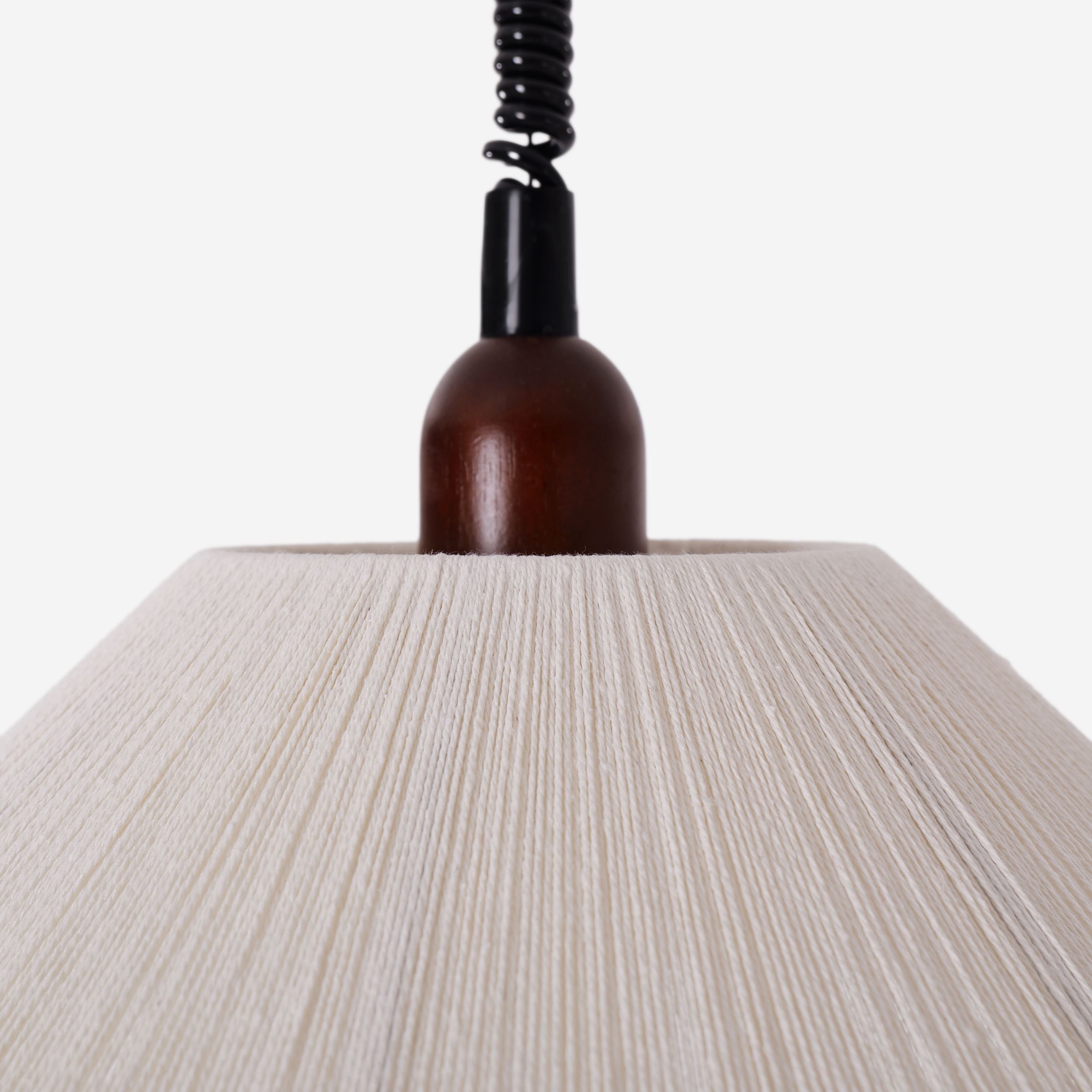 Natural Wood Curved Pendant Light | Cotton Cord Ceiling Lamp