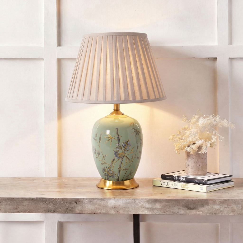 Lightsin Green Bamboo & Bird Ceramic Table Lamp with Seamless Dimming
