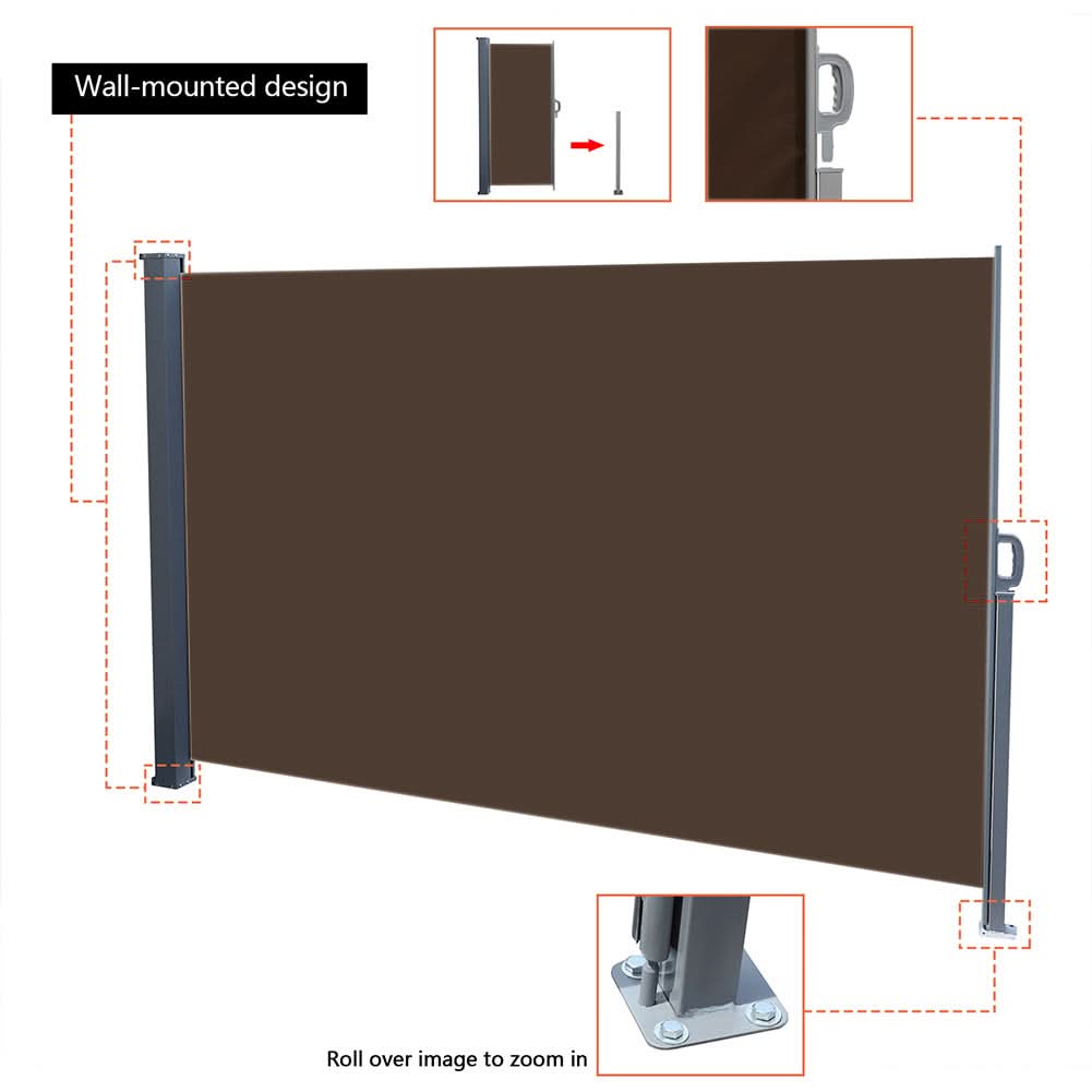 9ft Awning Outdoor Retractable Privacy Side Awning (Grey/Brown)