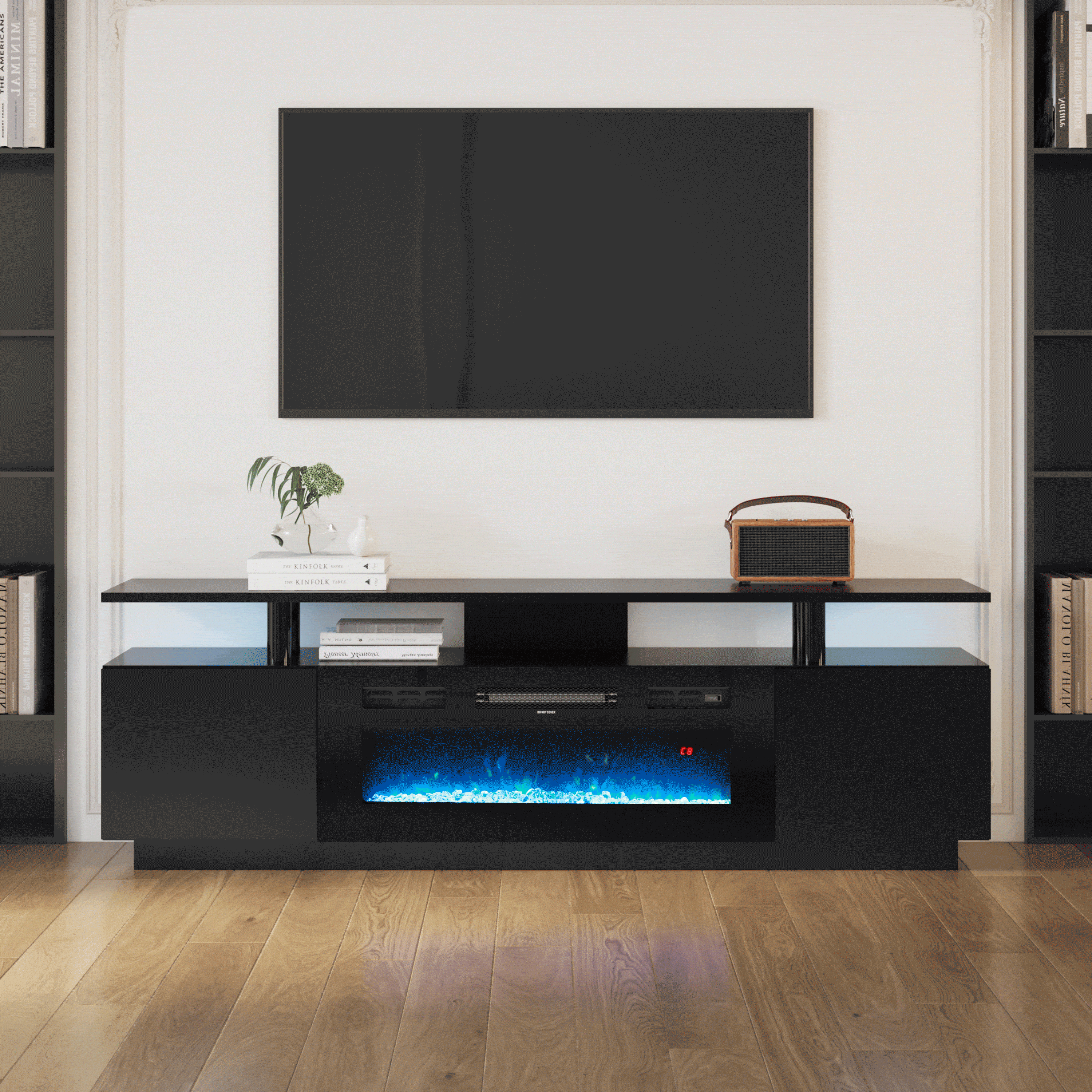 70 inch L Modern LED TV Stand with 12 Colour Electric Fireplace
