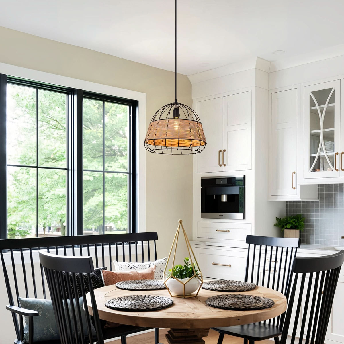 Glyph-Lightsin Handcrafted Rattan Pendant Light with Iron Frame for Home Decor