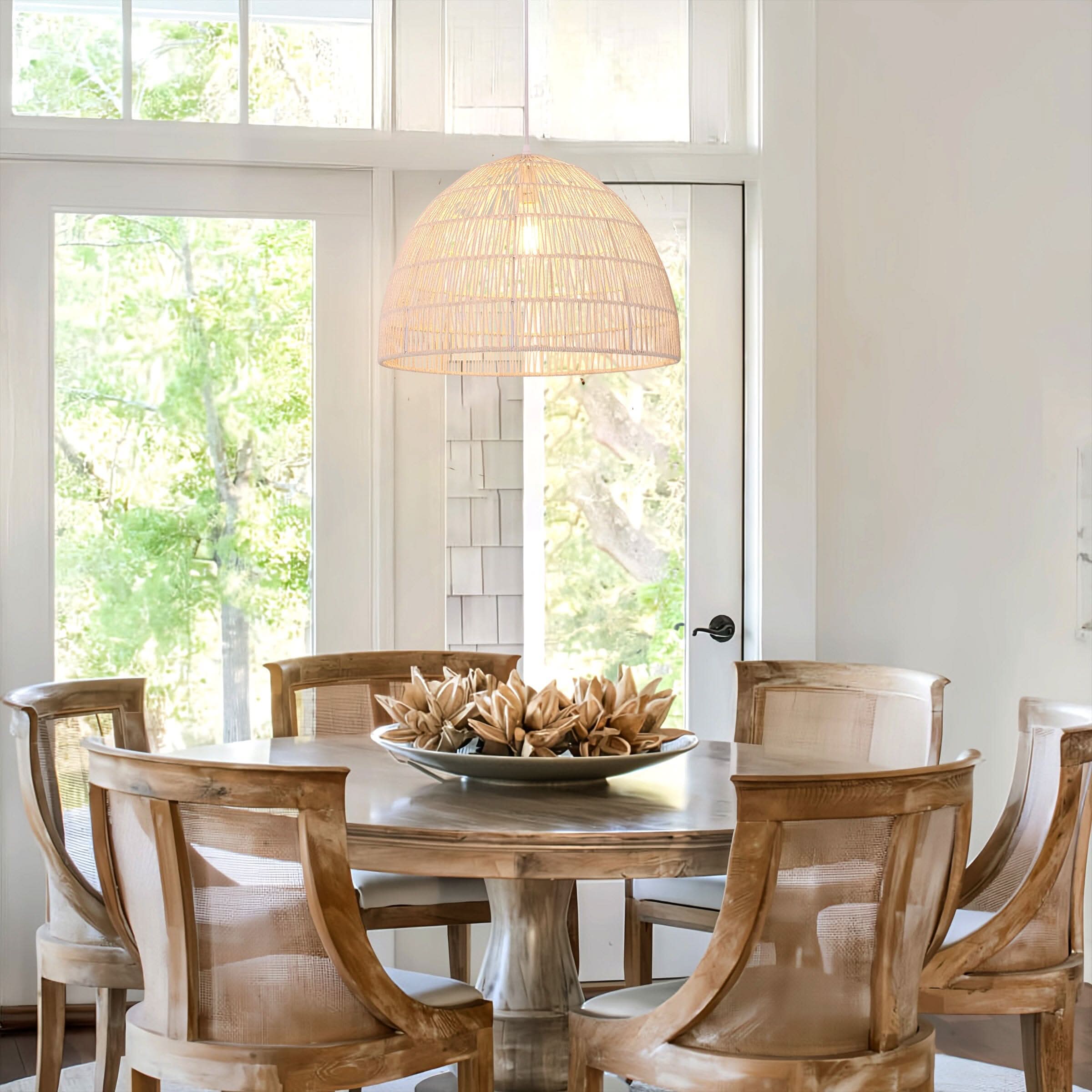 Lightsin Cella-Handwoven Paper Rope Dome Pendant Light – Eco-Friendly Ceiling Pendant Light with Iron Frame for Kitchen Island, Dining Room, or Living Room Lighting