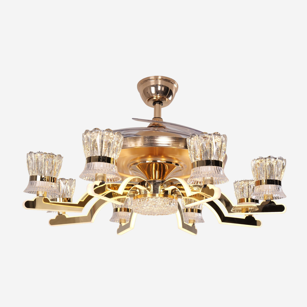 Lightsin Ceiling Fan Light with Gold Copper and Crystal 78cm Elegant Fan Light