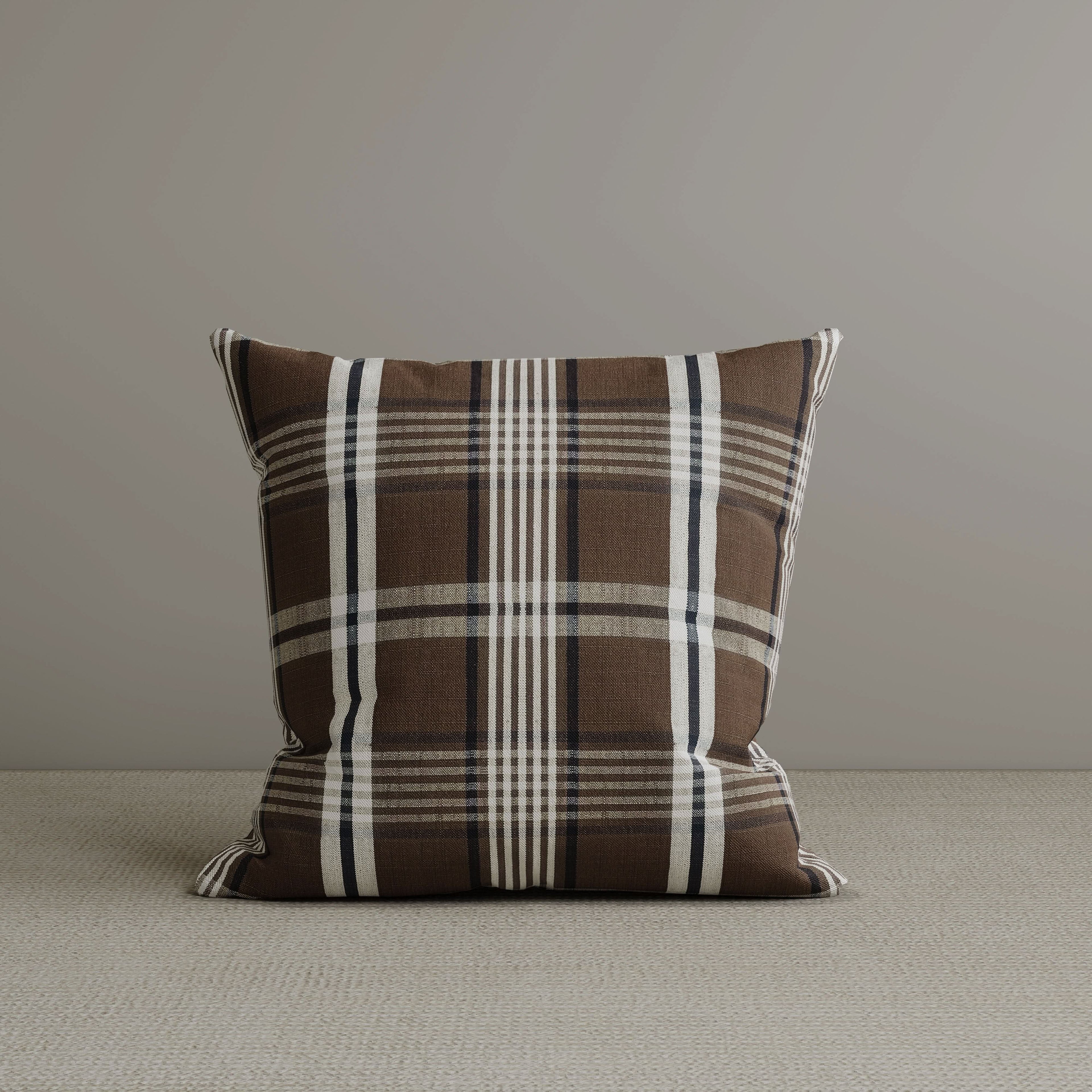 Cottonfy Square Exclusive Design Cushion in Brown Checkered Cotton Linen, 45*45CM