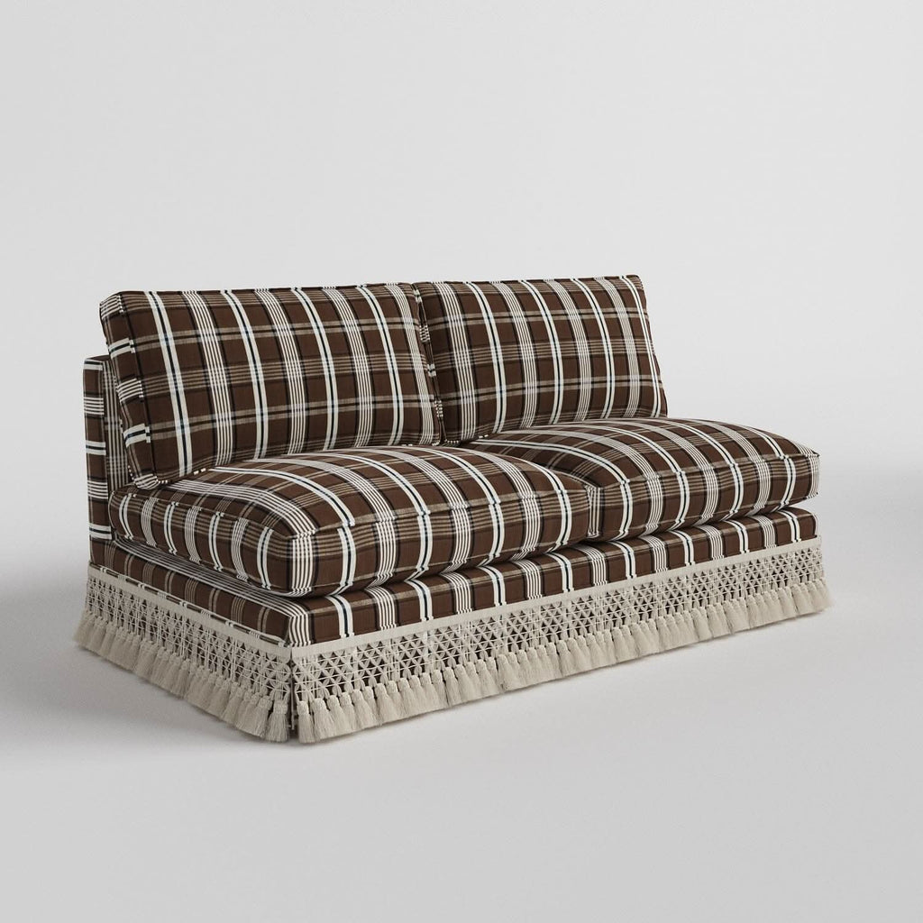 Armless Sofa with Fringed Trim and Removable Covers