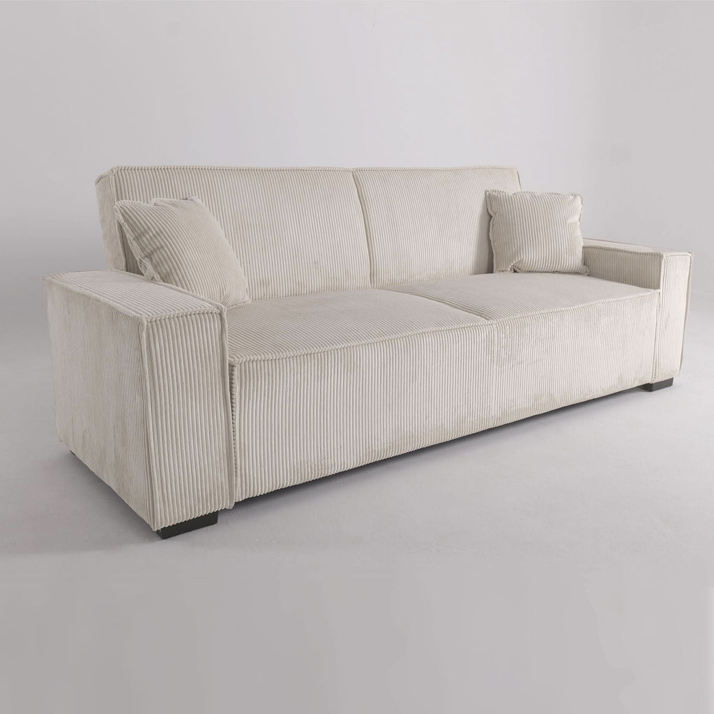 Beige & Grey Corduroy Sofa Bed with Adjustable Backrest and Spring Coil Support