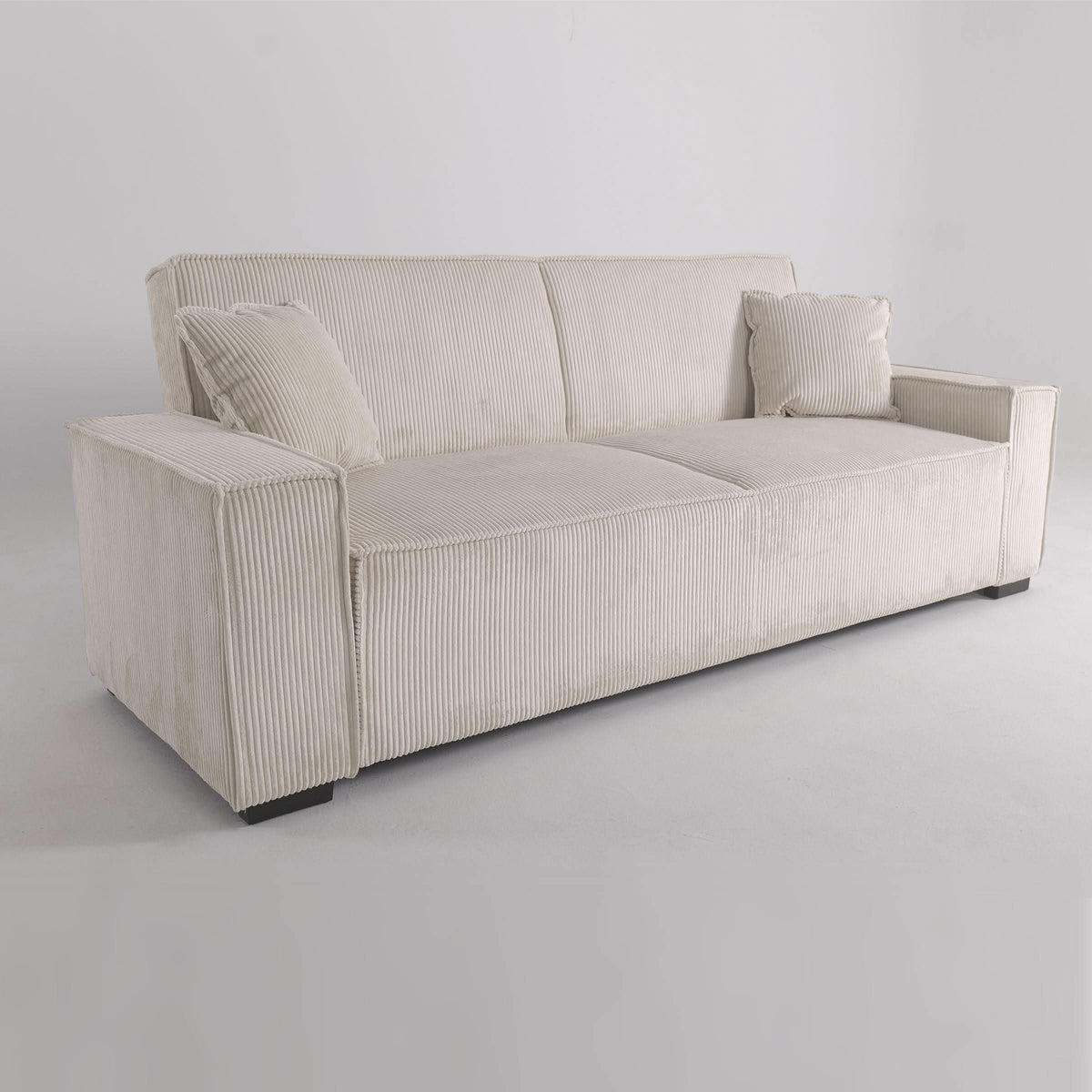 Beige & Grey Corduroy Sofa Bed with Adjustable Backrest and Spring Coil Support