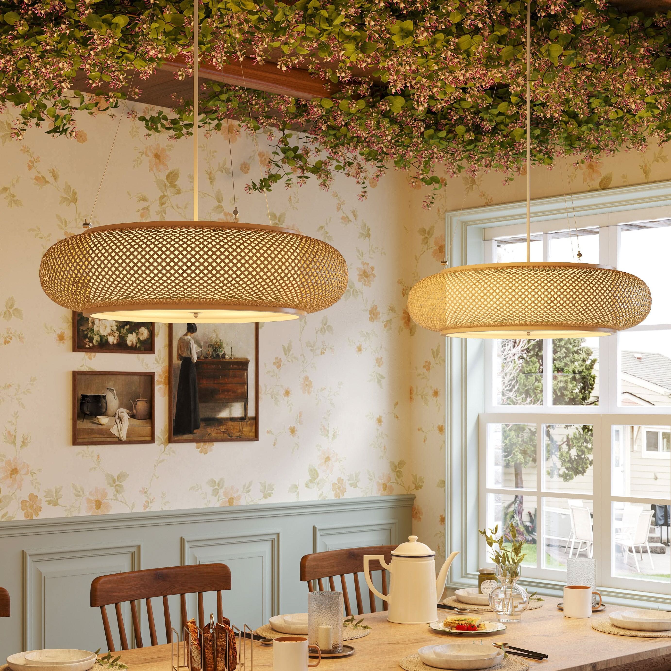 Lightsin Lutta-Handwoven Bamboo Pendant Light for Kitchen Island or Living Room