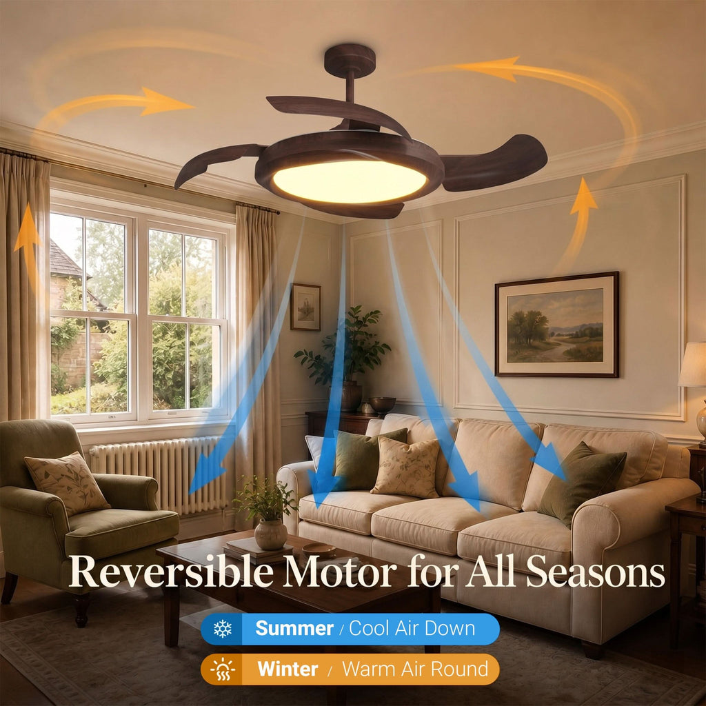 Lightsin Walnut Effect LED Ceiling Fan Light with Remote for Living Room & Bedroom