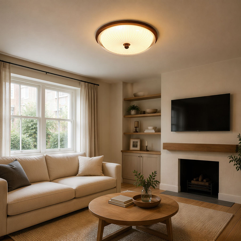 Walnut Acrylic Shade Ceiling Light | Colour-Changing Flush Mount