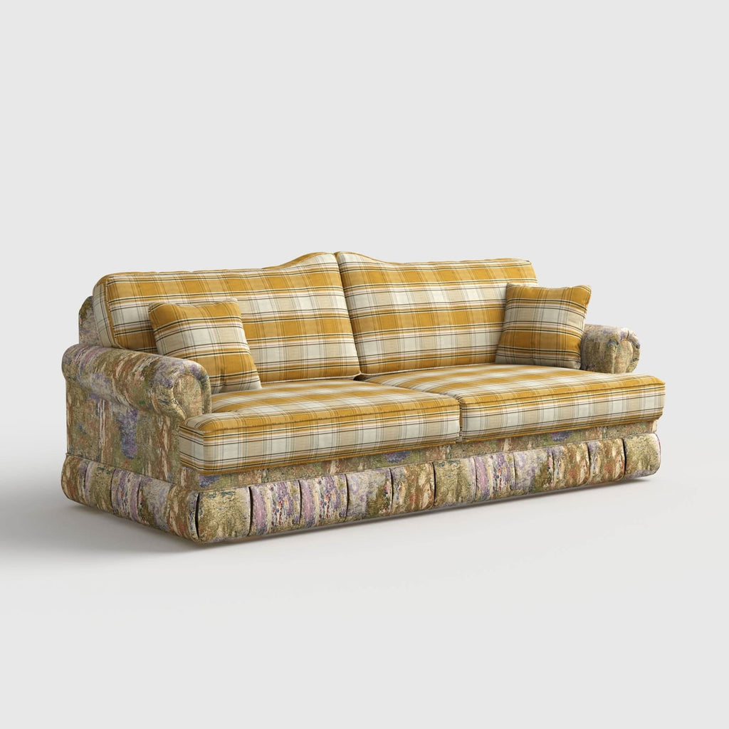 Cottonfy Heritage Plaid Skirted Sofa with Concealed Storage Drawers
