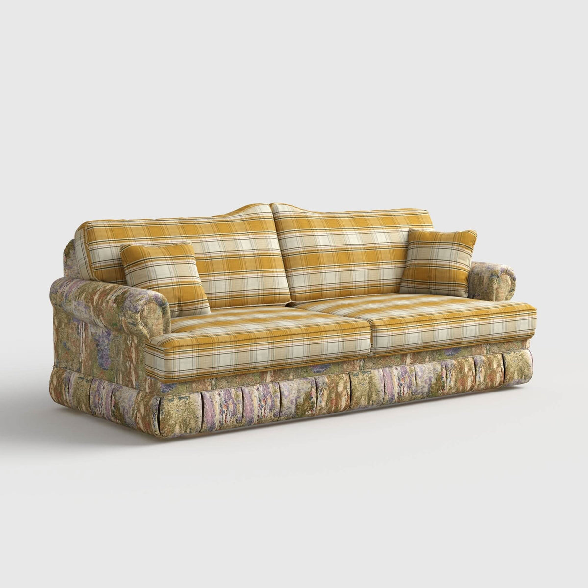 Cottonfy Heritage Plaid Skirted Sofa with Concealed Storage Drawers