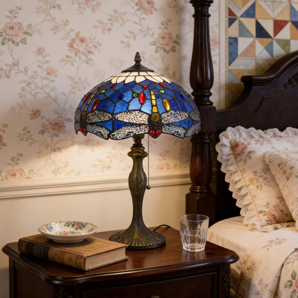 Lightin Tiffany Table Lamp | Handcrafted Stained Glass Dragonfly Series