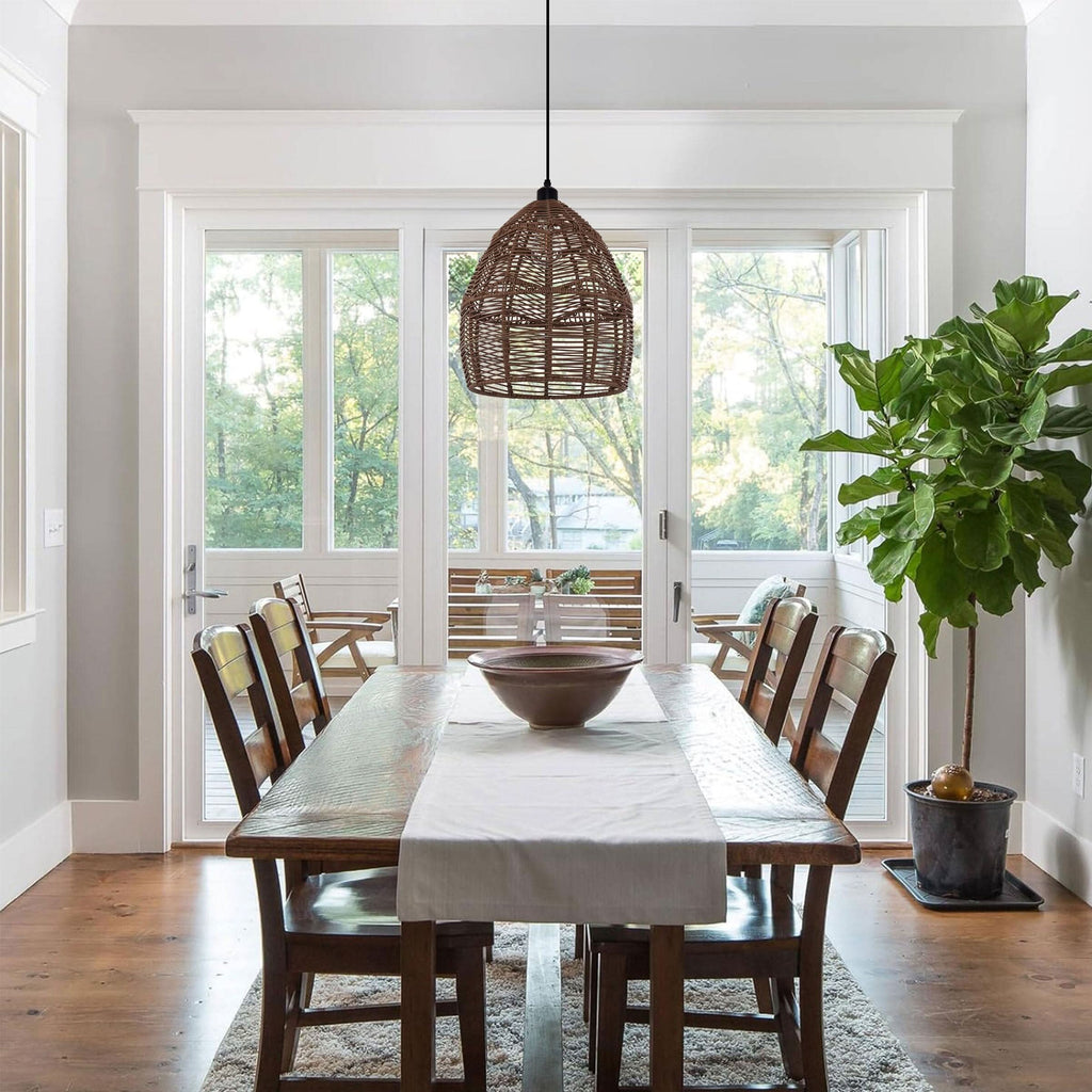 Lightsin Boho Rattan Pendant Light – Handwoven Wicker Ceiling Light Fixture for Living Room, Kitchen, and Bohemian Interiors