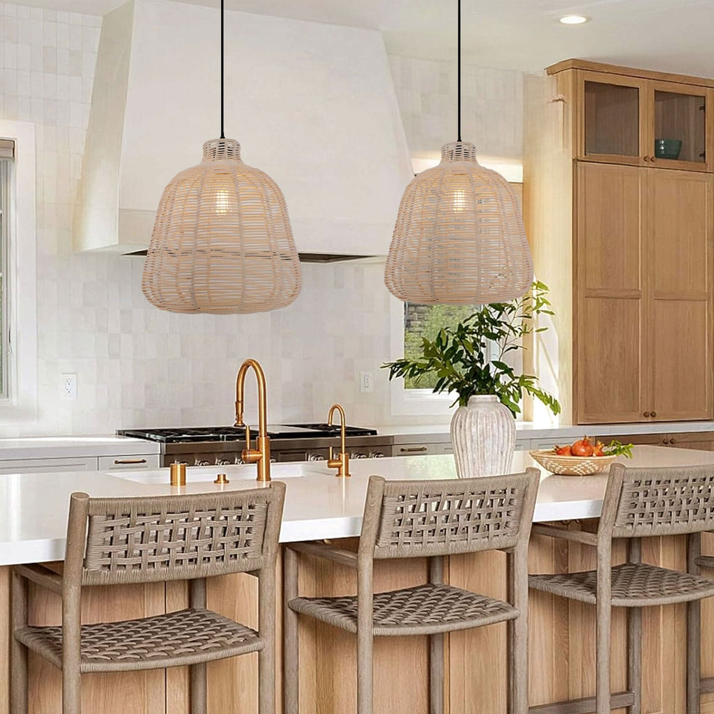 Lightsin Natural Rattan Pendant Light – Handwoven Ceiling Pendant Light for Living Room, Bedroom, and Ambient Boho Interiors