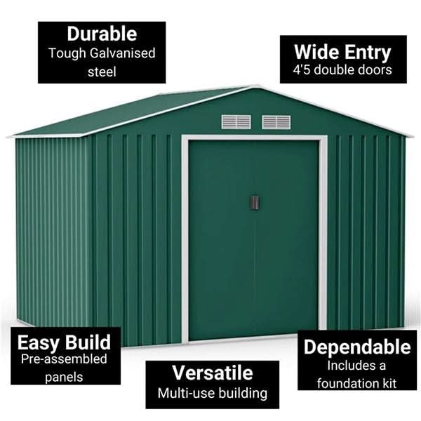 Waterproof 6x8/8x8/10x8/12x10ft Metal Shed with Gable Roof Charcoal Black/Green