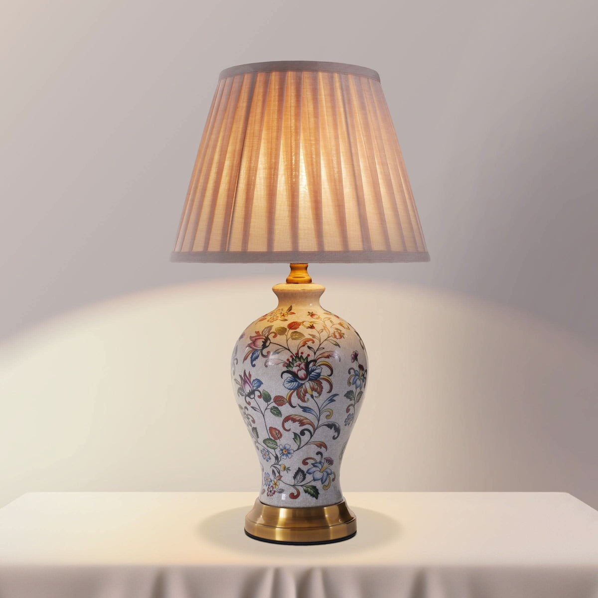 Lightsin Chinoiserie Hand-Painted Porcelain Table Lamp with Pleated Linen Shade