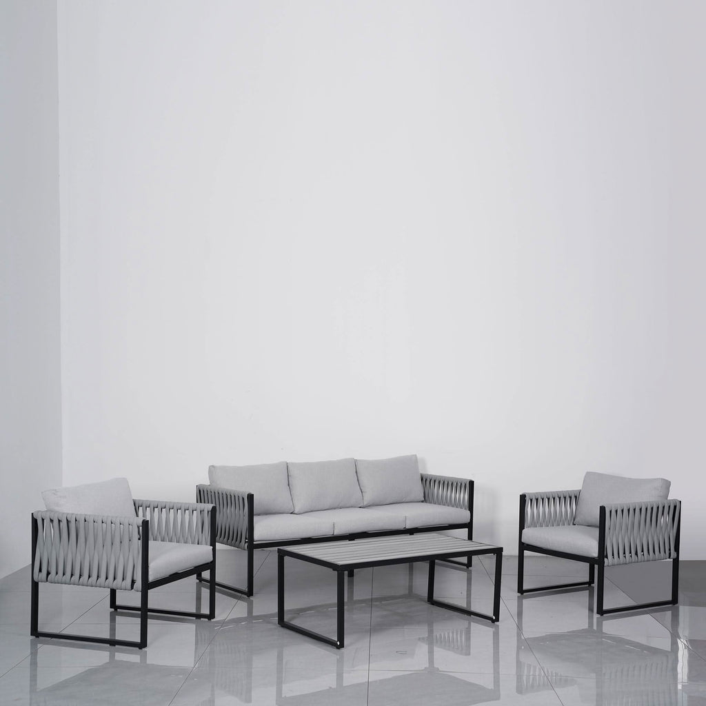4 Piece Aluminium Outdoor Sofa Set with Glass Table Garden Furniture