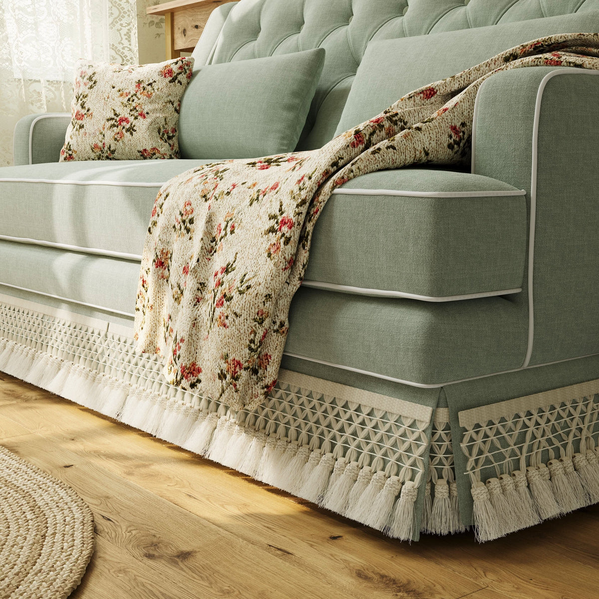 Cottonfy Fringe Skirt Sofa Velvet Linen Comfort Relaxed Living