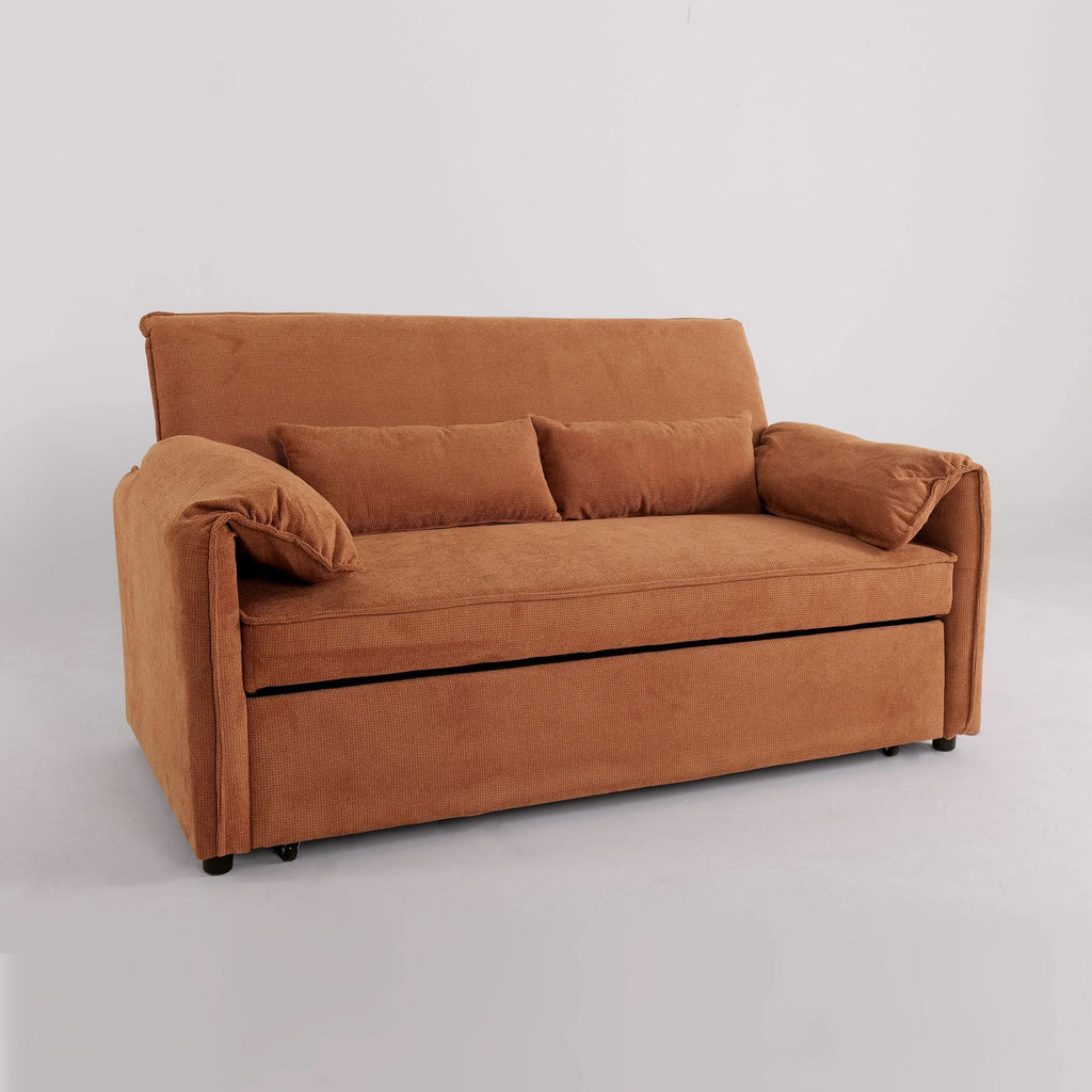 Caramel & Ginger Yellow Fabric Sofa Bed with Adjustable Backrest and Easy Pull-Out Mechanism