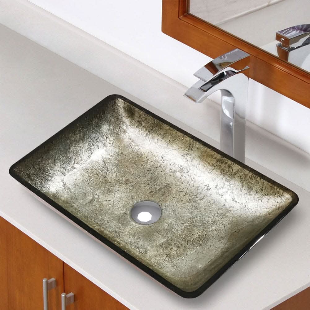Golden/Blue Tempered Glass Bathroom Art Design Sink